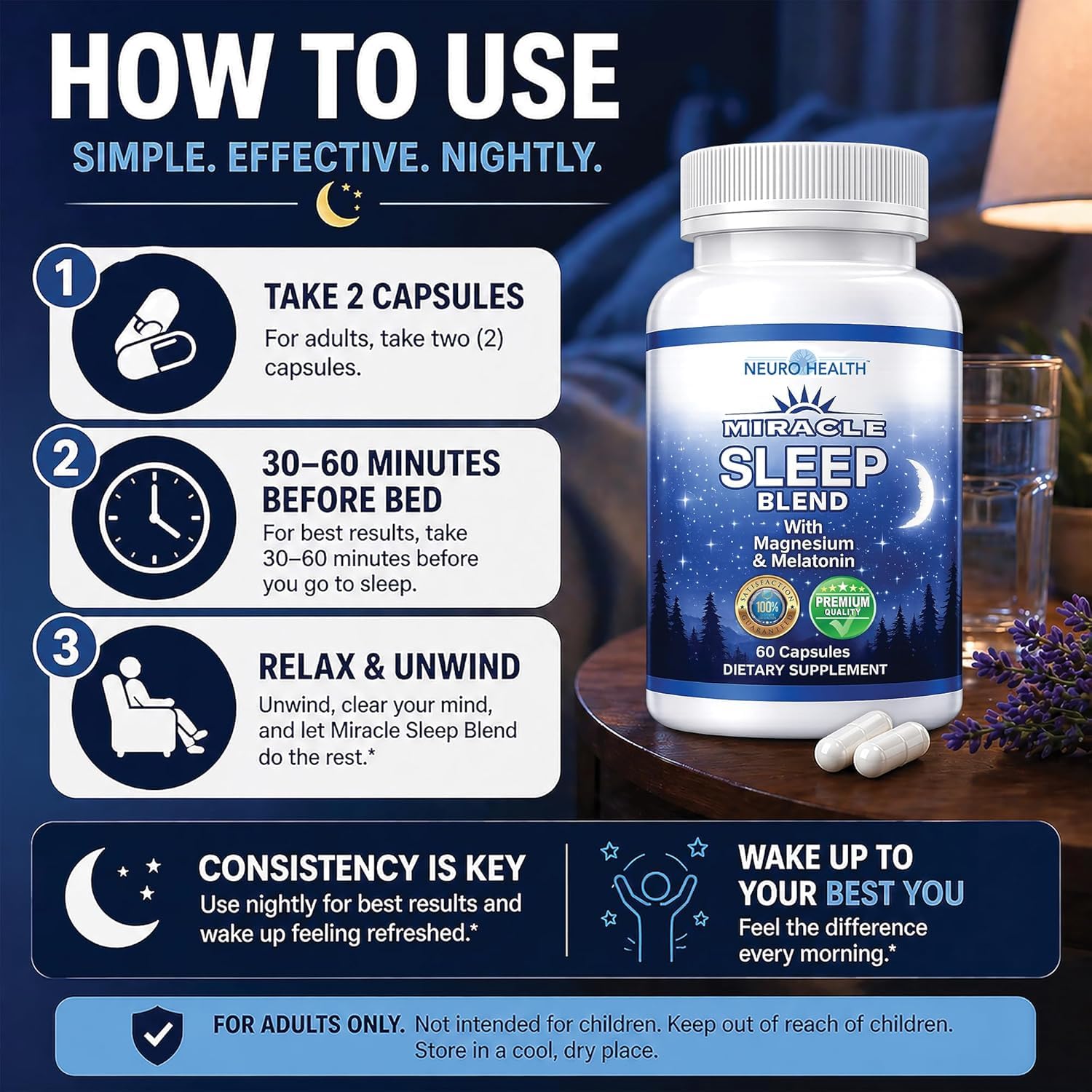 Neuro Health Miracle Sleep Blend capsules in a hand