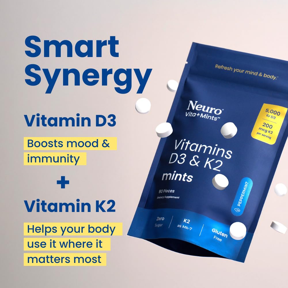 Neuro Vitamin D3K2 mint supplement with ingredients list