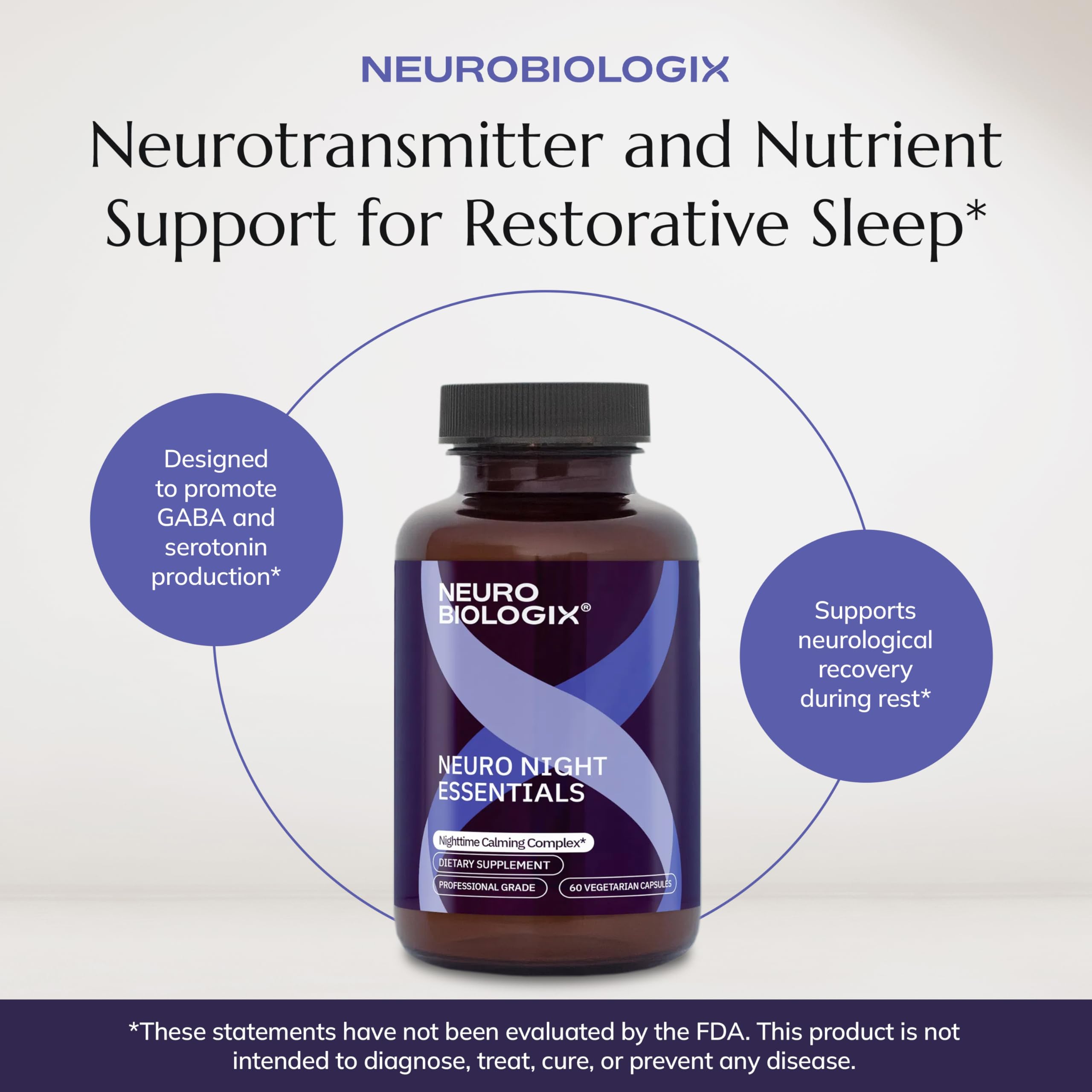 Neurobiologix Neuro Night Essentials bottle with a glass of water
