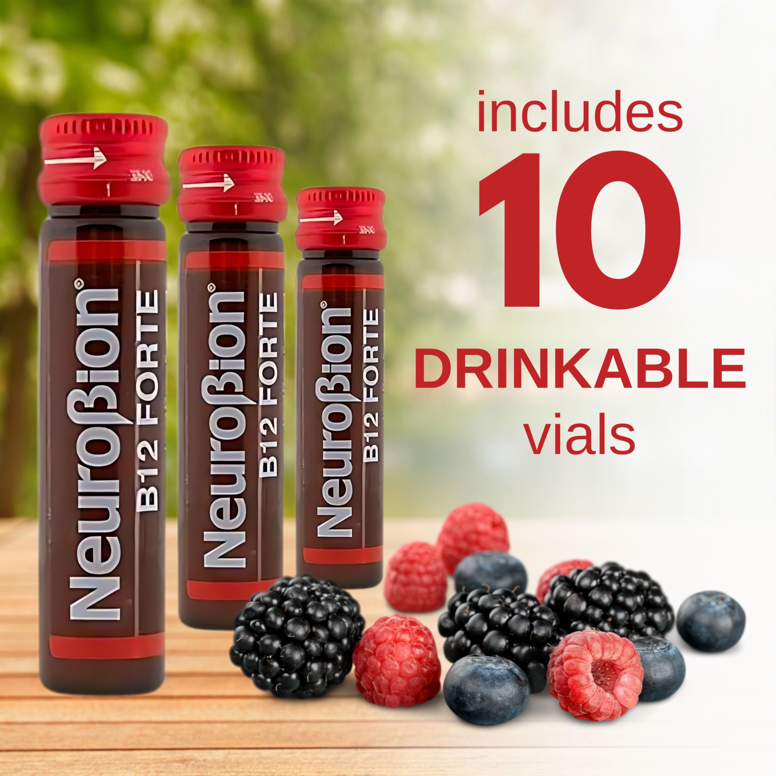 Neurobion B-Complex liquid supplement vials with dosage instructions