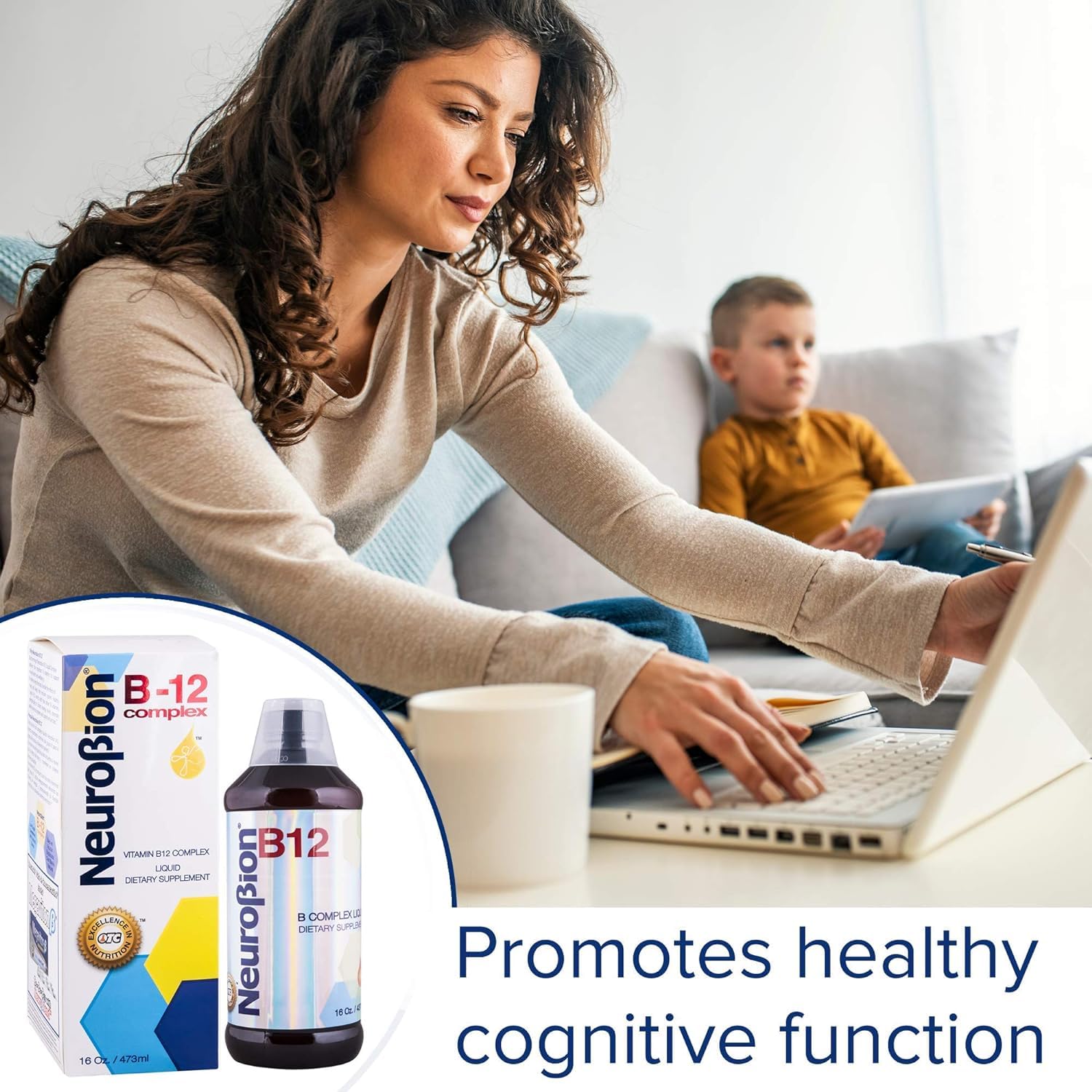 Neurobion Liquid B Complex Vitamin B12 454g on a kitchen counter