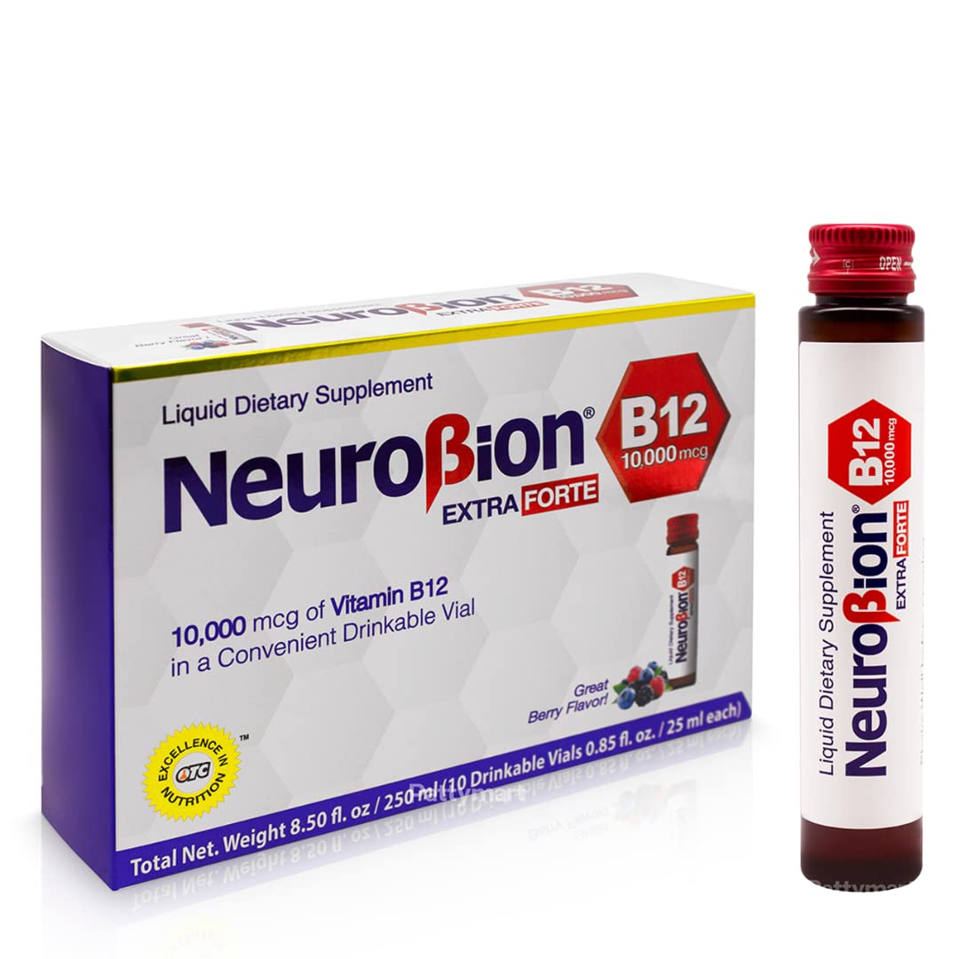Neurobion Vitamin B12 Supplement 10,000 mcg vial in a purse