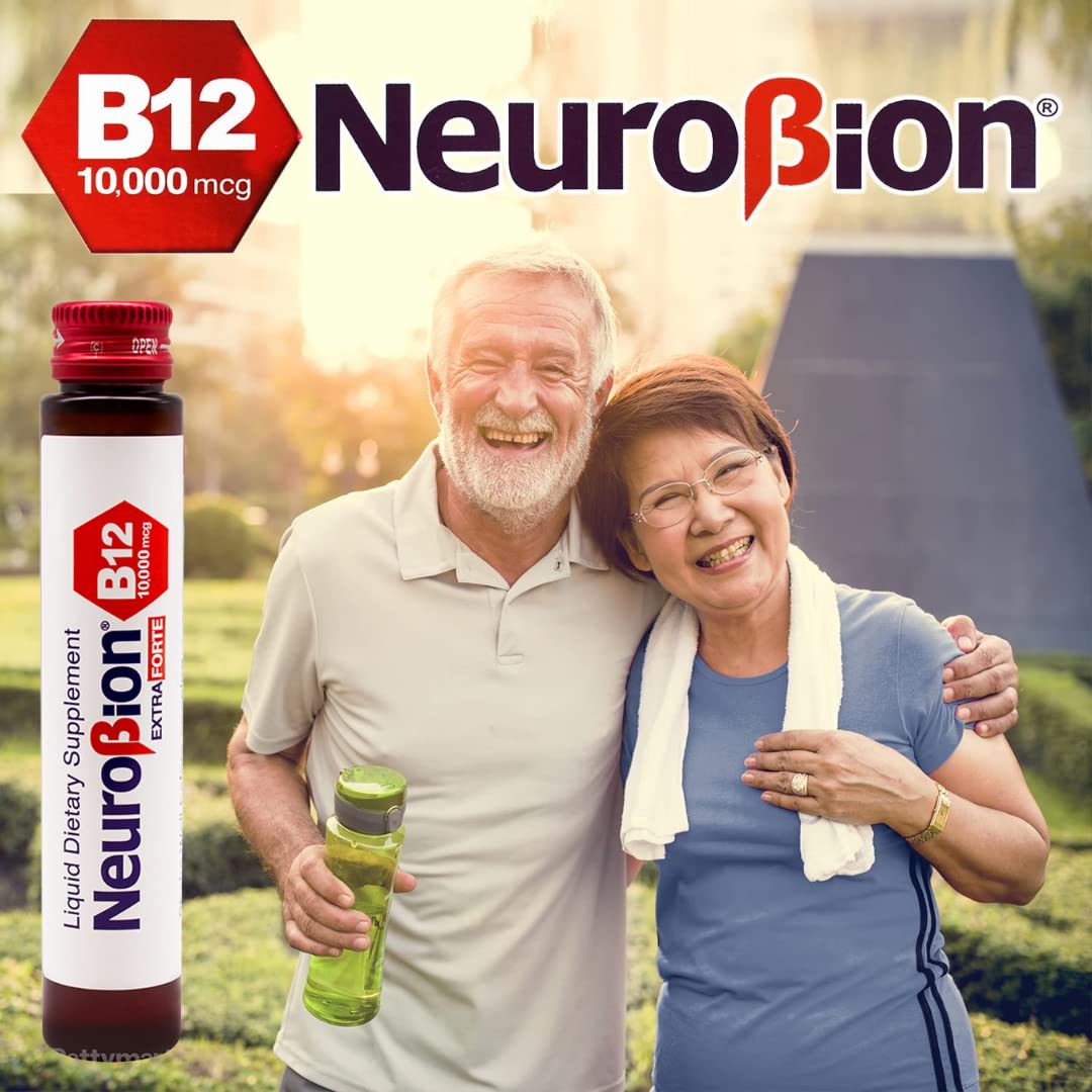 Neurobion Vitamin B12 Supplement 10,000 mcg vial on a table