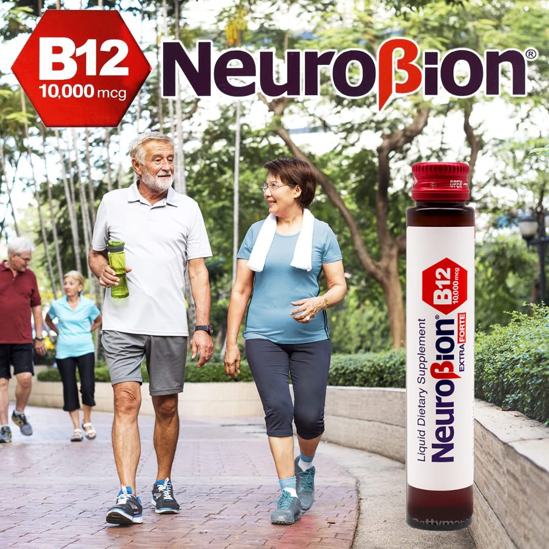 Neurobion Vitamin B12 Supplement 10,000 mcg vial with ingredients list