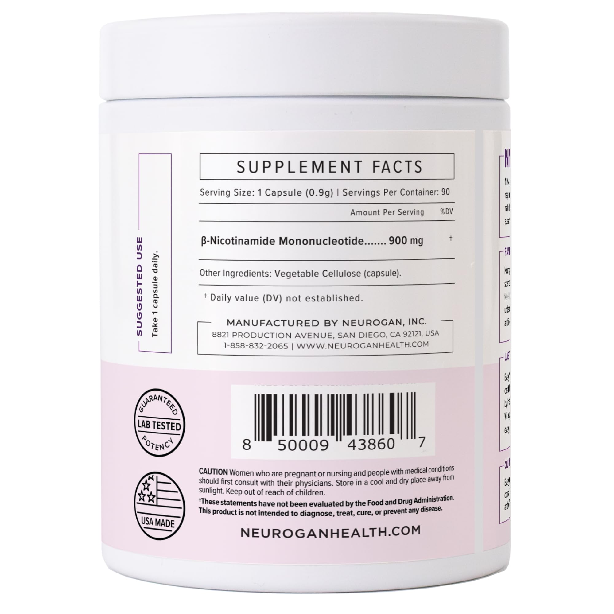 Neurogan Pure Beta NMN 90 capsules side view