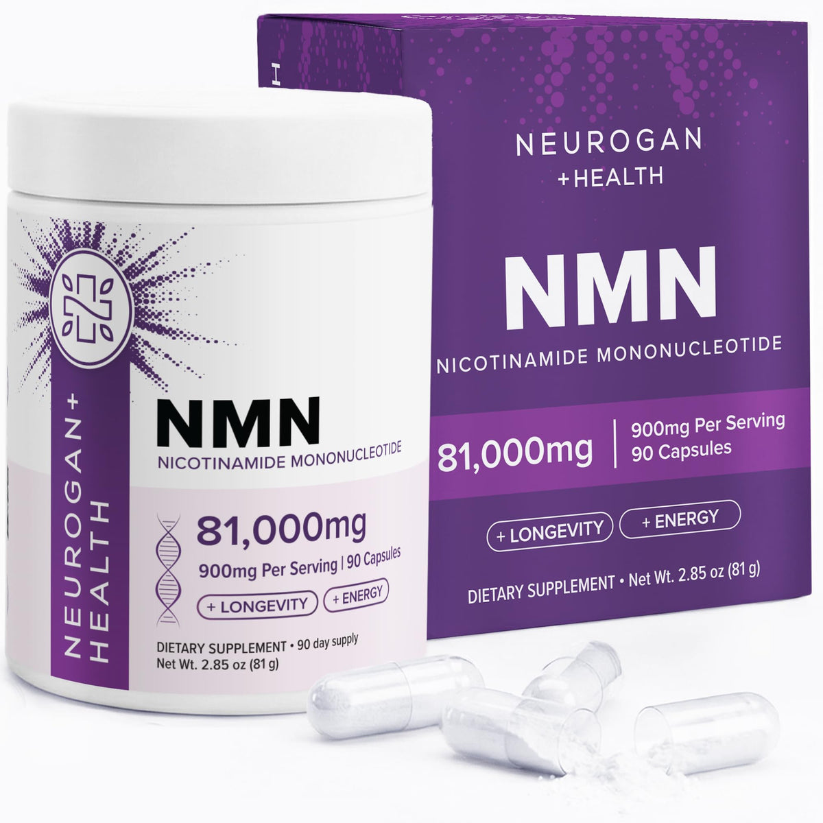 Neurogan Pure Beta NMN 900mg supplement front view with packaging