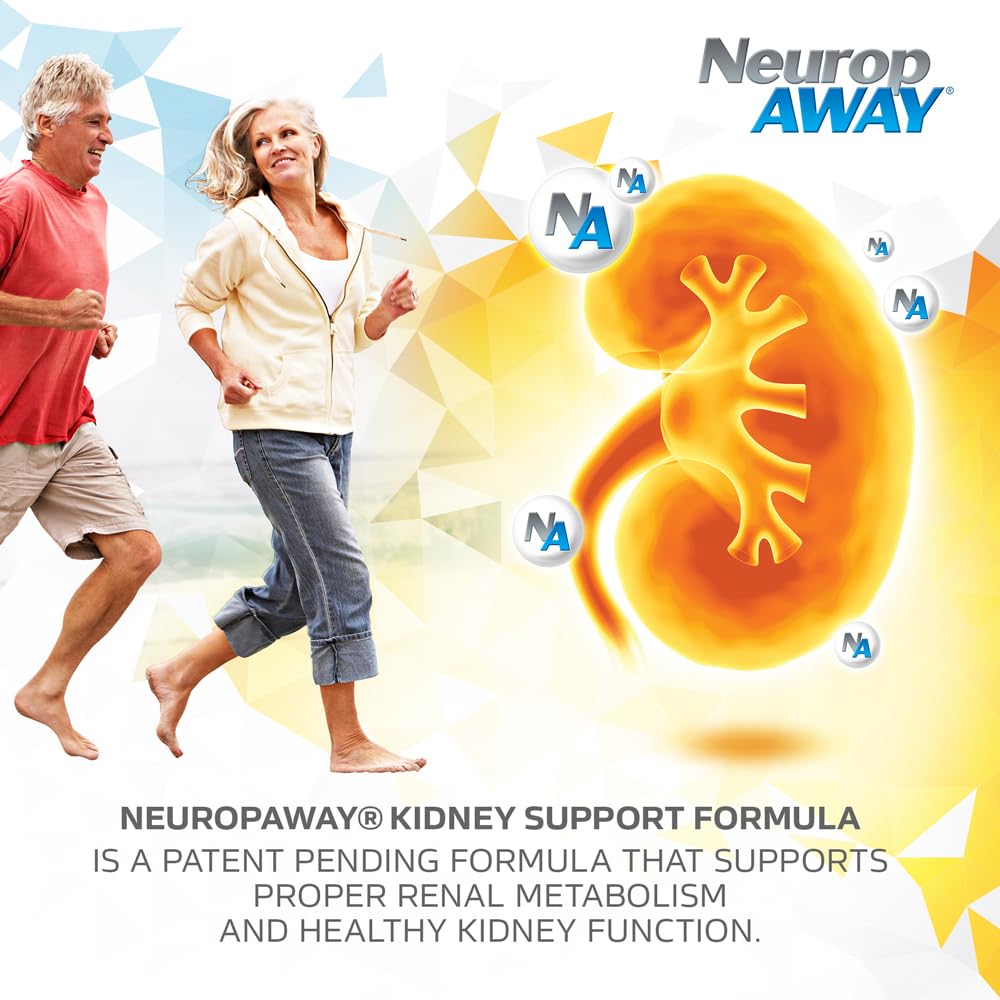 NeuropAWAY Kidney Support Formula bottle with a glass of water