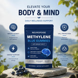 NEUROPOISE Methylene Blue Gummies displayed on a wooden table