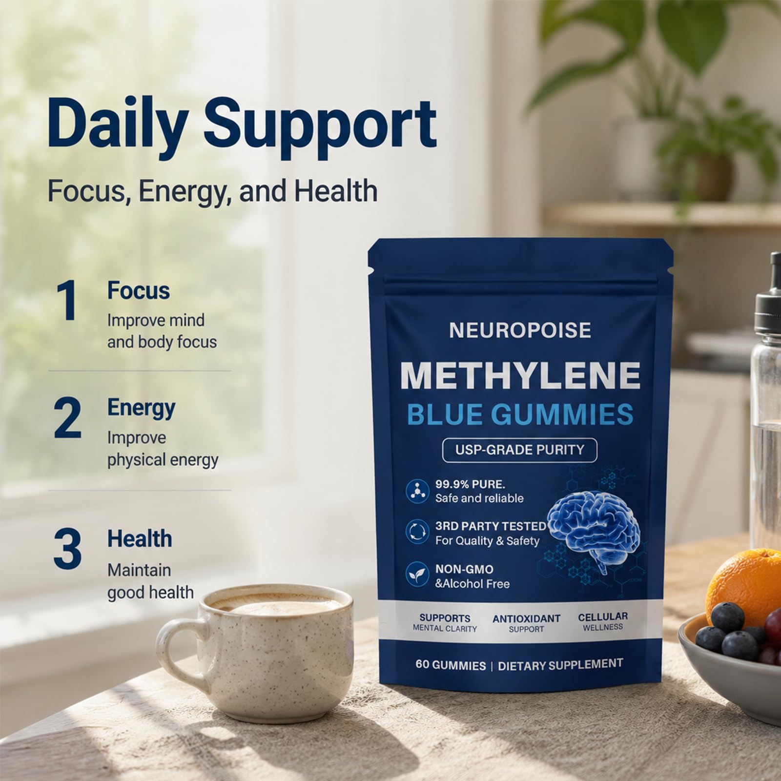 NEUROPOISE Methylene Blue Gummies ingredients list on packaging