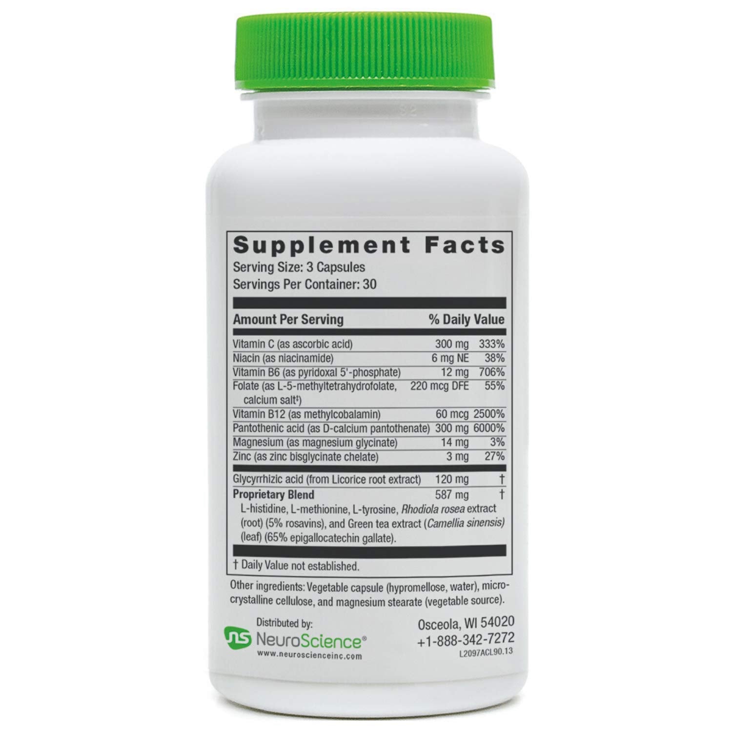NeuroScience Adrenal Support Capsules side view showing bottle label