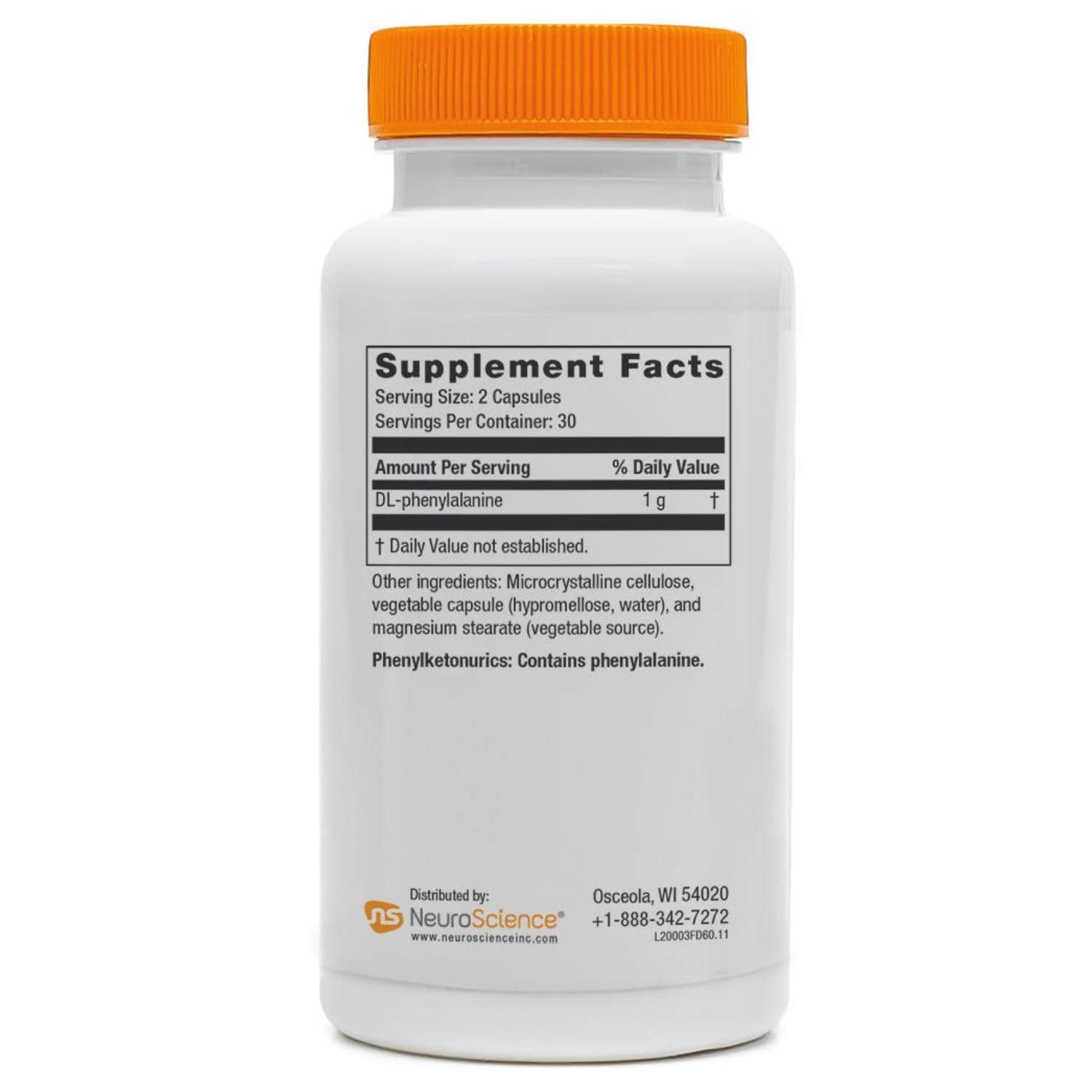 NeuroScience L-Phenylalanine Brain Support Supplement 60 Capsules side view