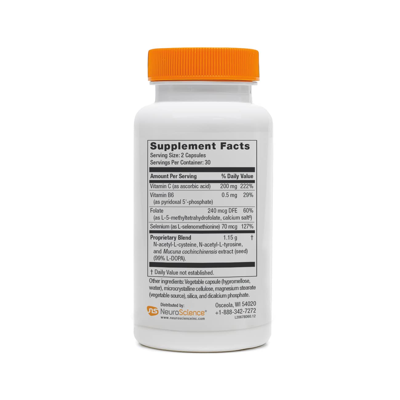 NeuroScience Mood Support Supplement 82g back view with ingredient list