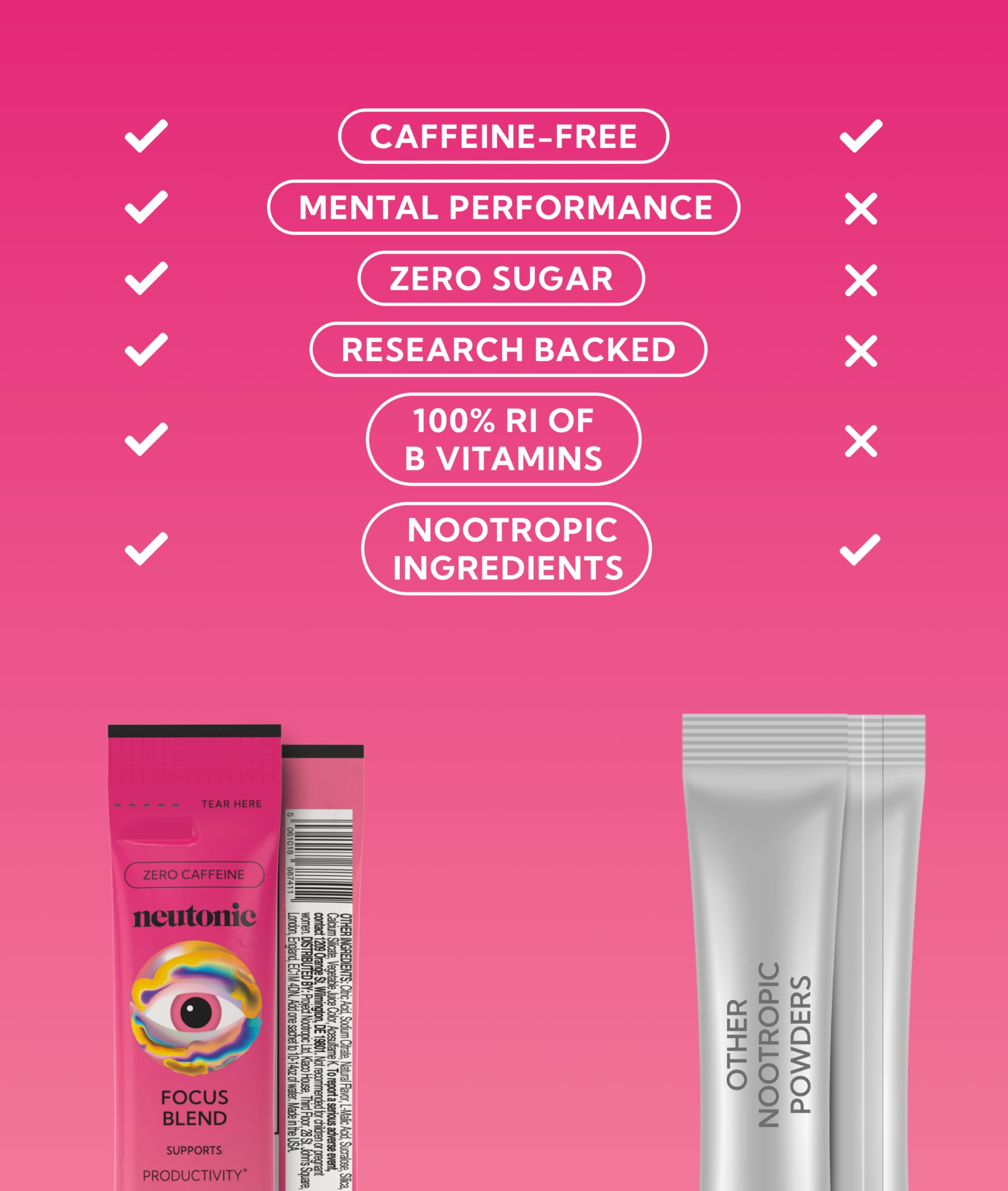 Neutonic Cognitive Focus Supplement stick pack mixed in water
