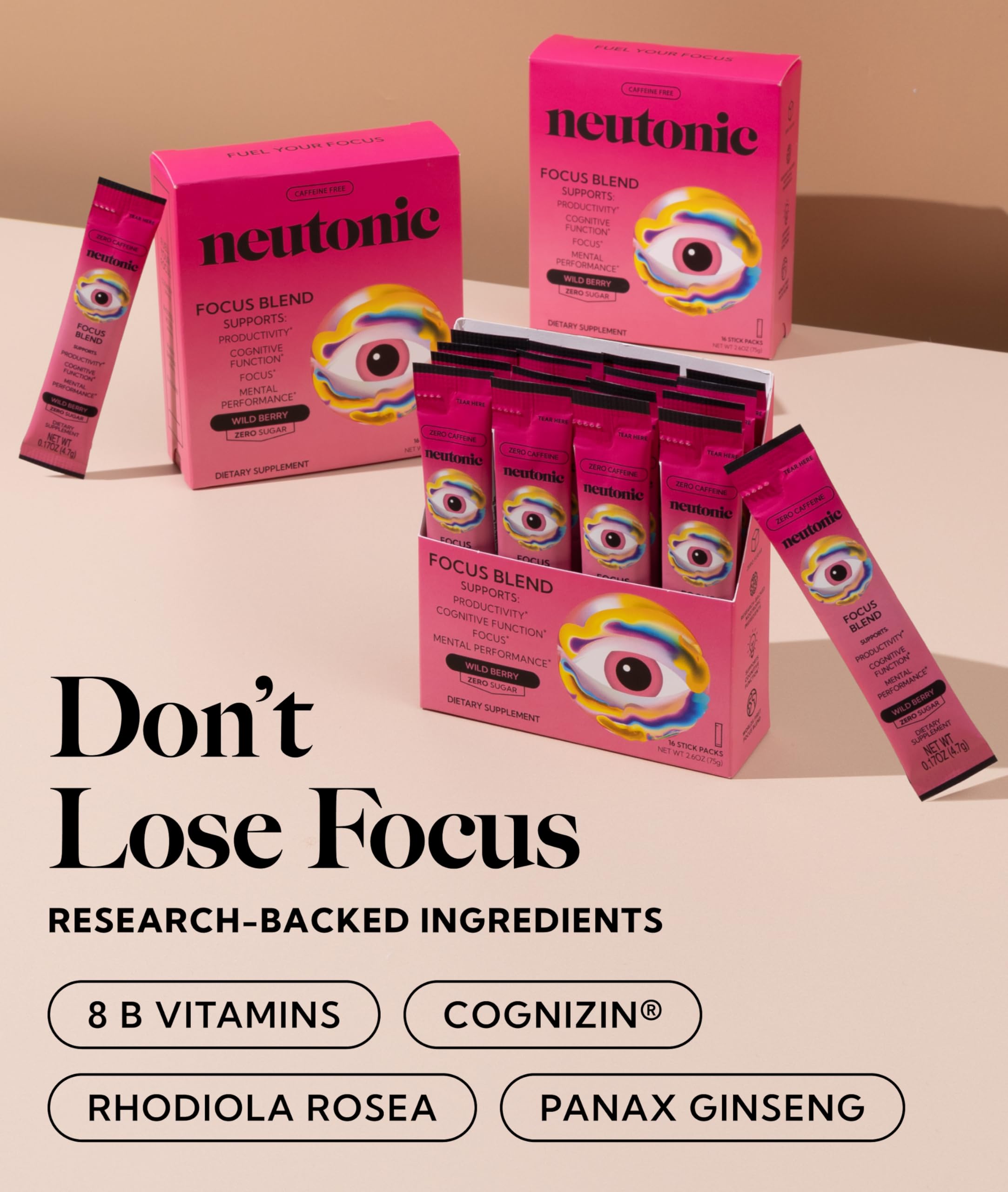 Neutonic Cognitive Focus Supplement stick pack with natural flavour