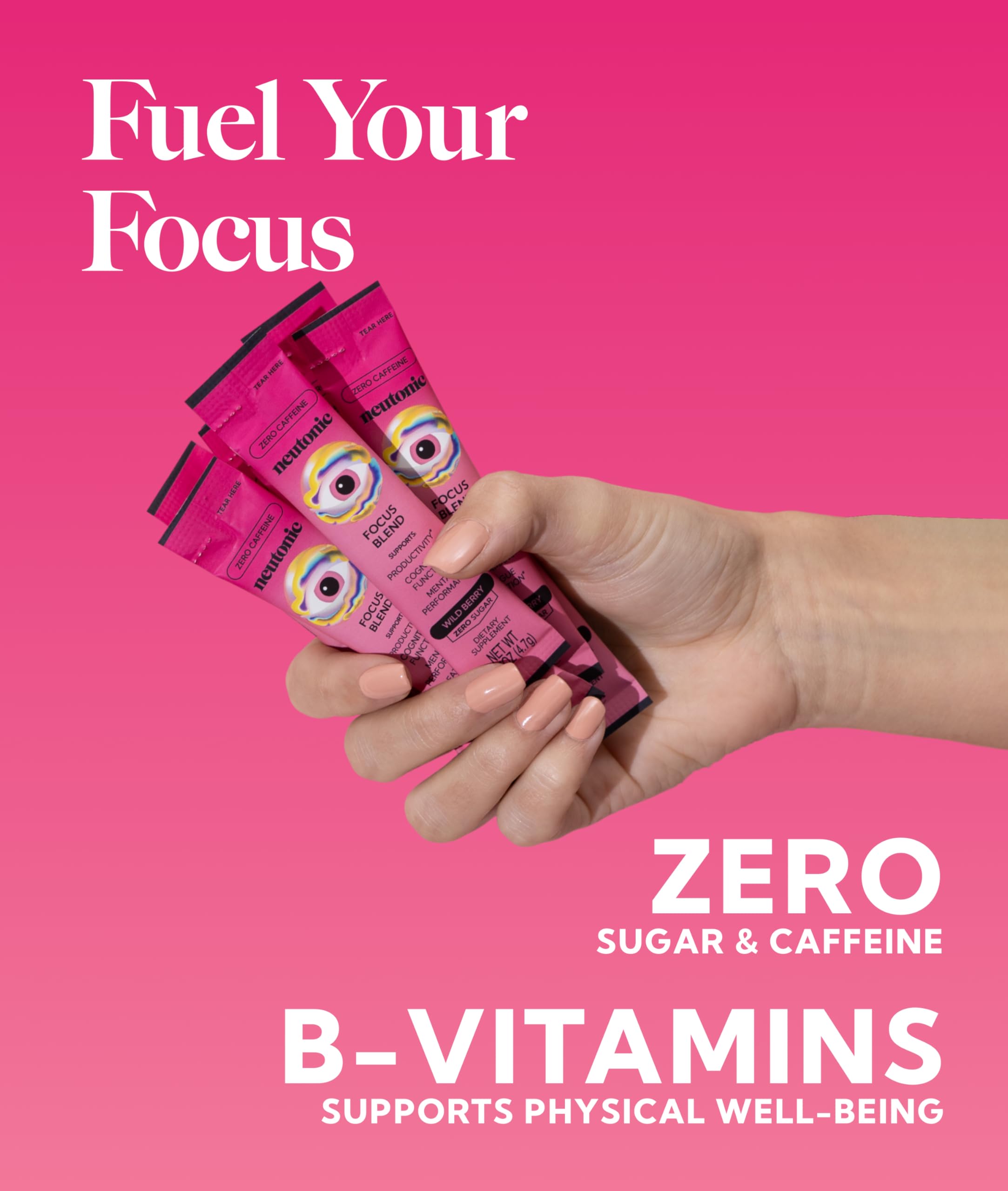 Neutonic Cognitive Focus Supplement stick packs arranged on a table
