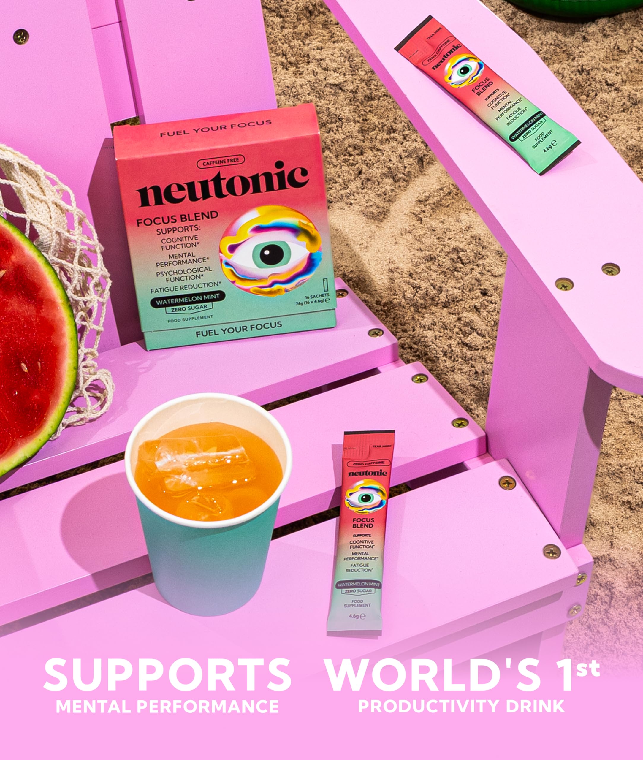 Neutonic Cognitive Support Supplement on a desk with laptop