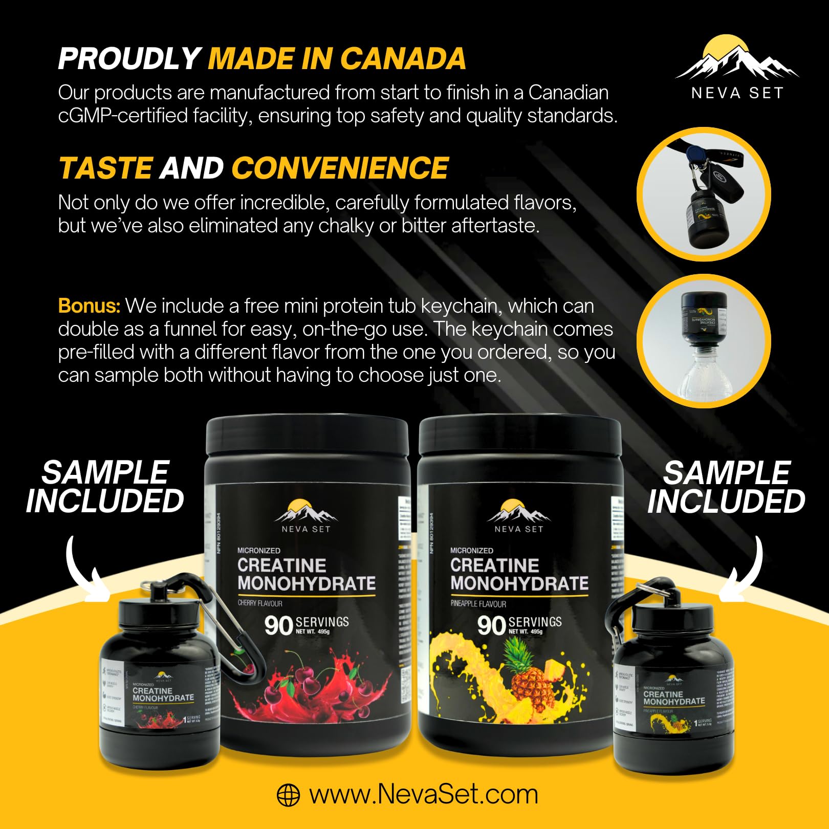 Neva Set Creatine Monohydrate Powder 495g container opened with powder scoop