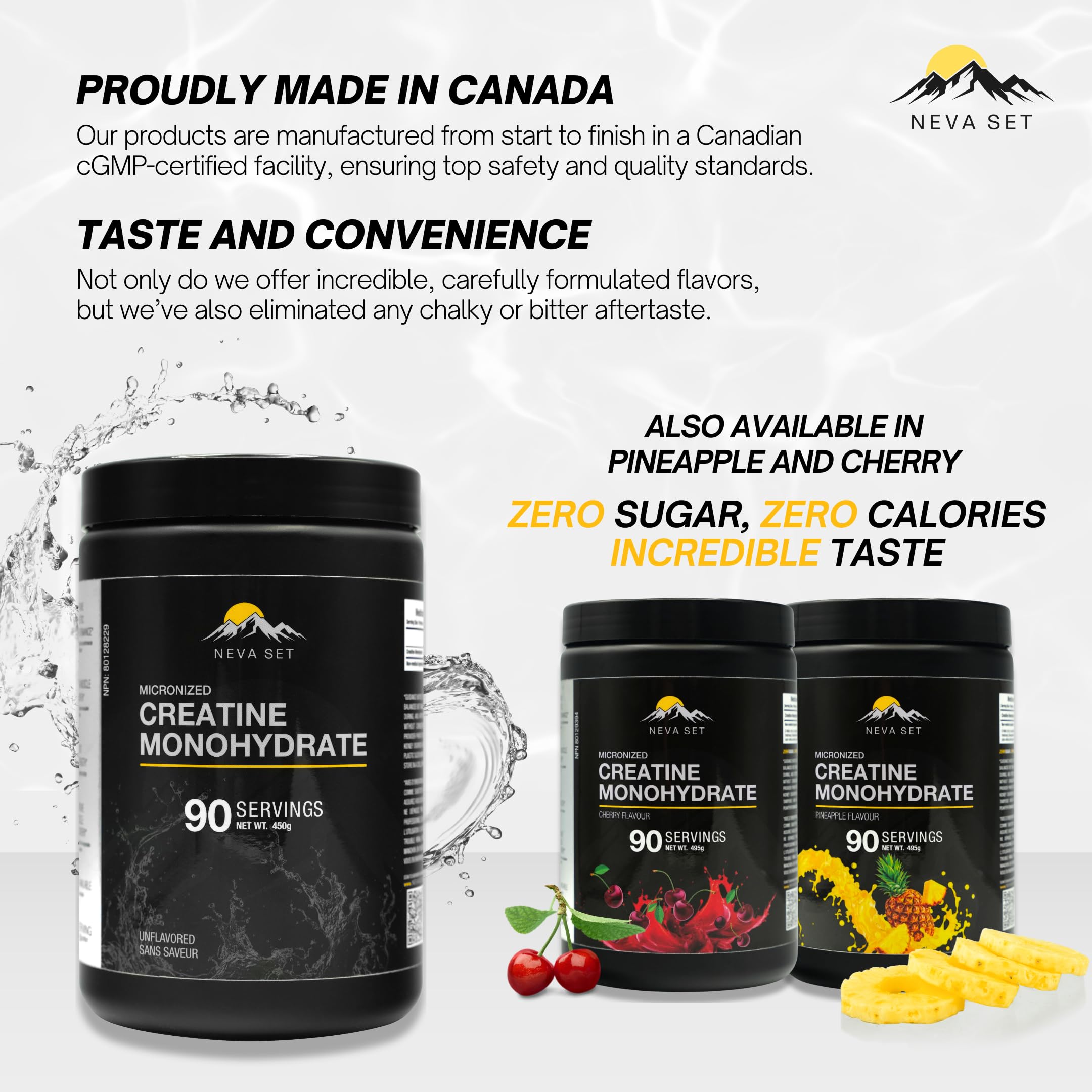 Neva Set Creatine Monohydrate Powder 495g with workout gear