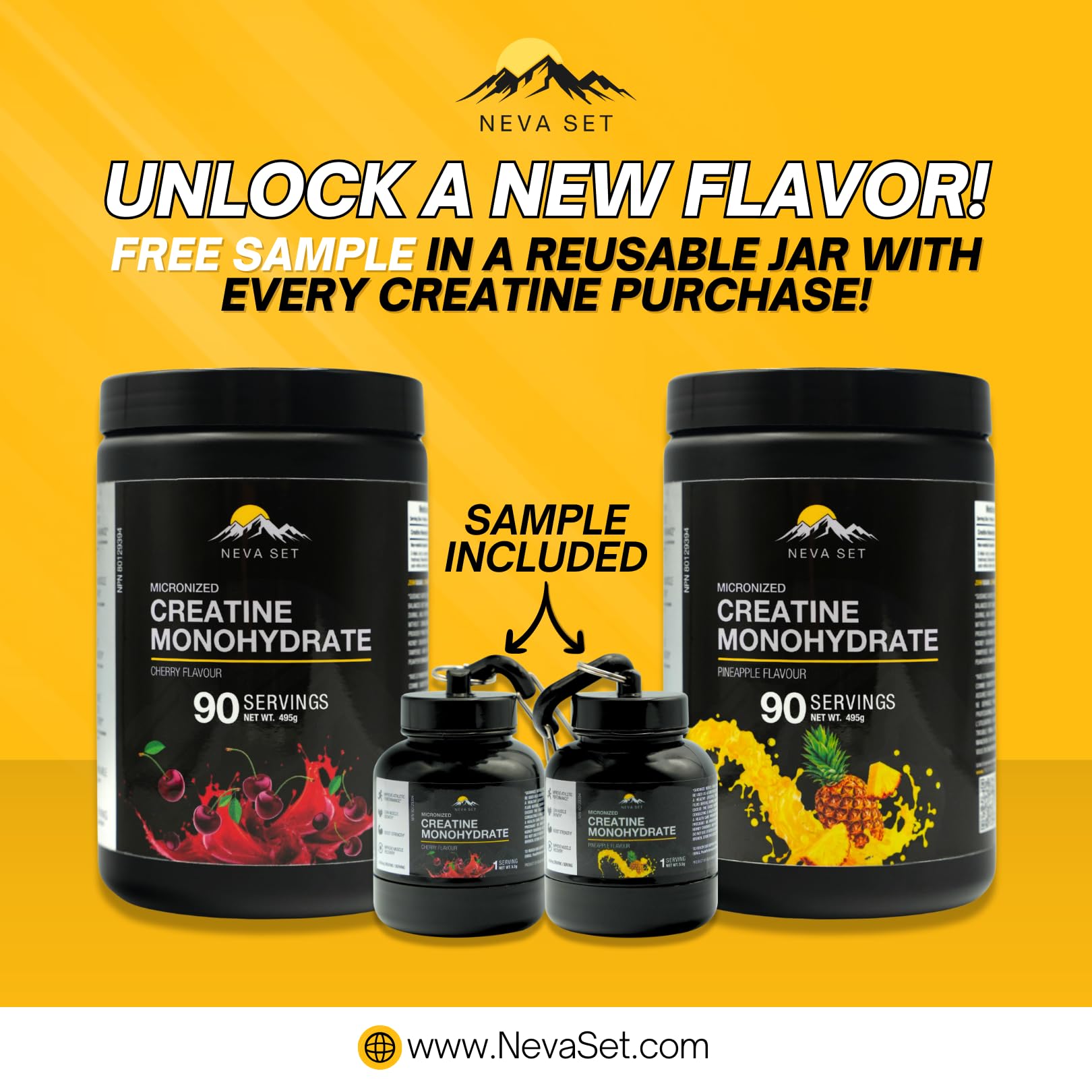 Neva Set Creatine Monohydrate with gym equipment