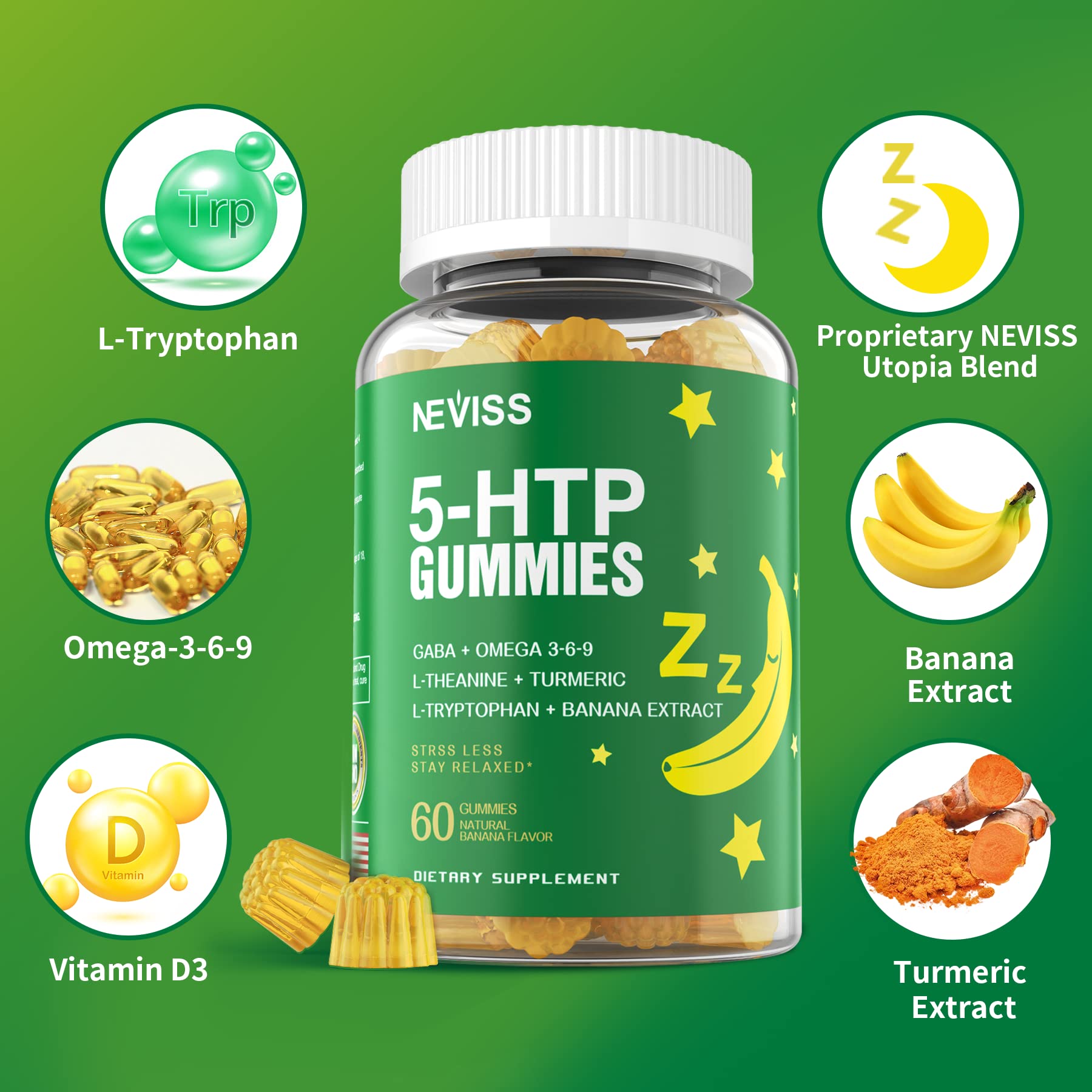 NEVISS 5-HTP Gummies 400mg with a glass of water