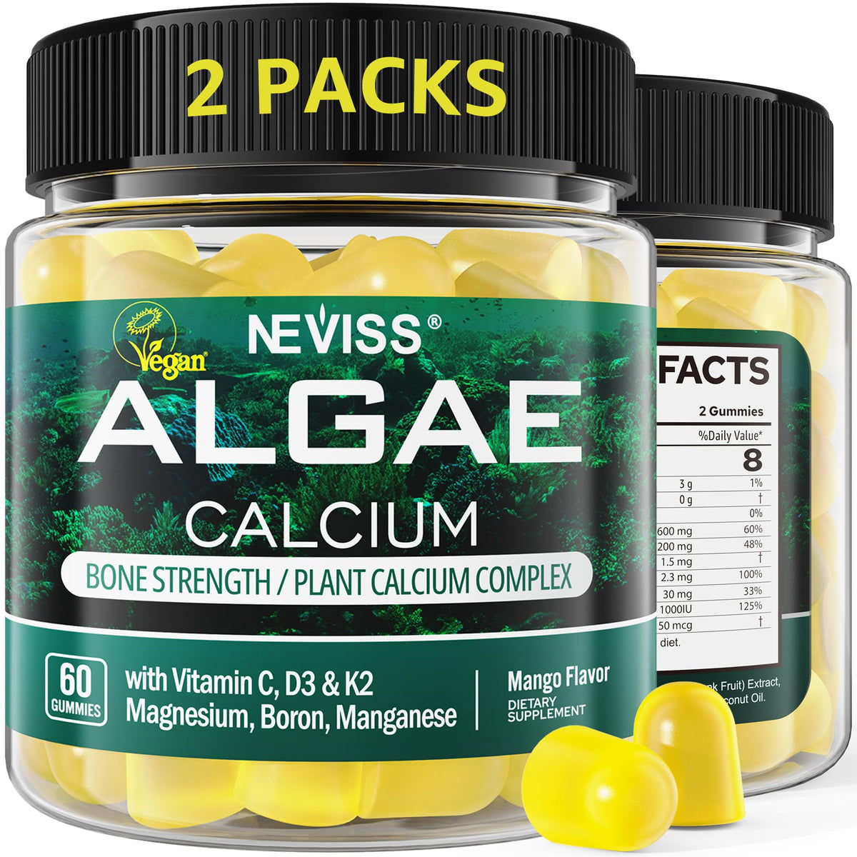 NEVISS Algae Calcium Gummies 600mg front view