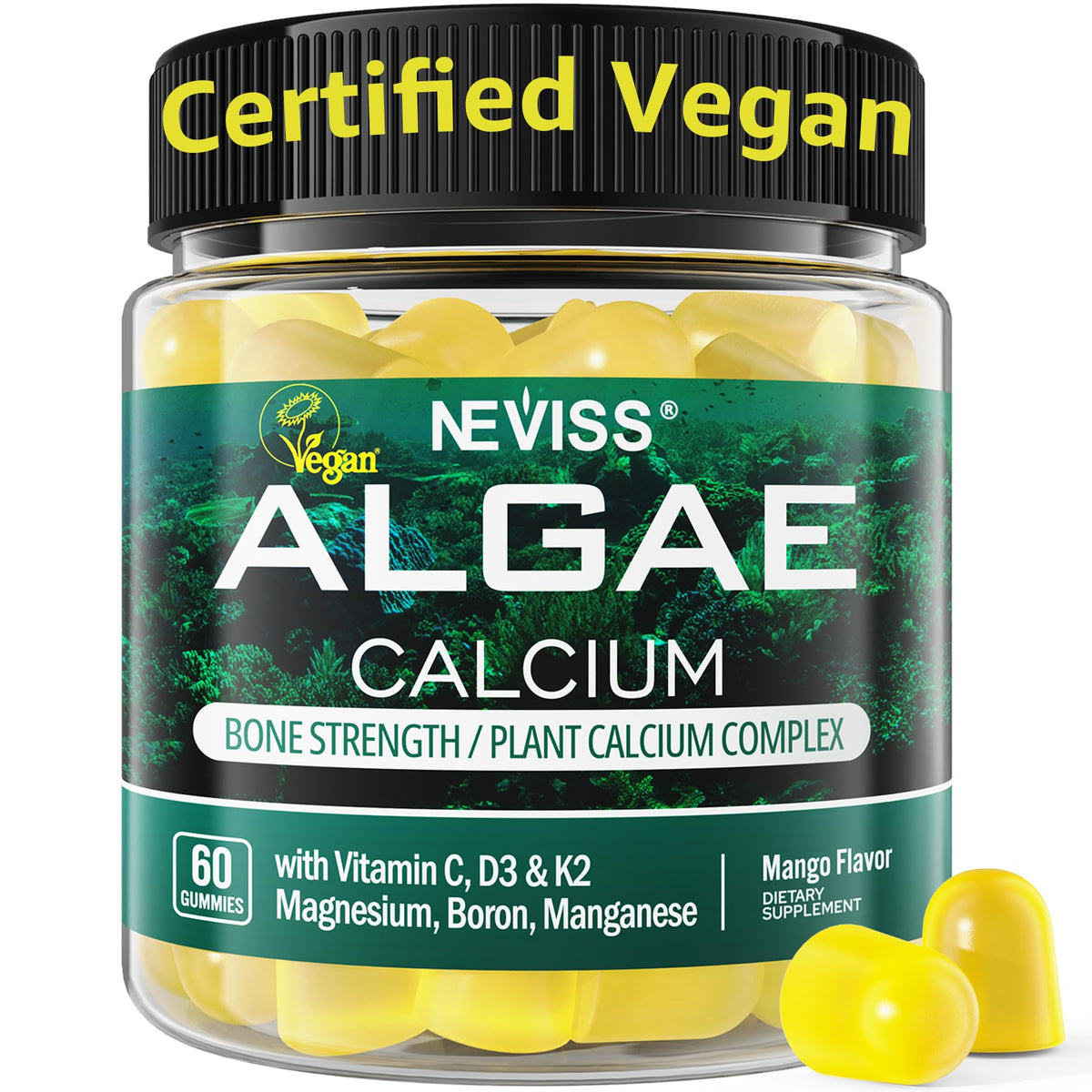 NEVISS Algae Calcium Gummies bottle front view