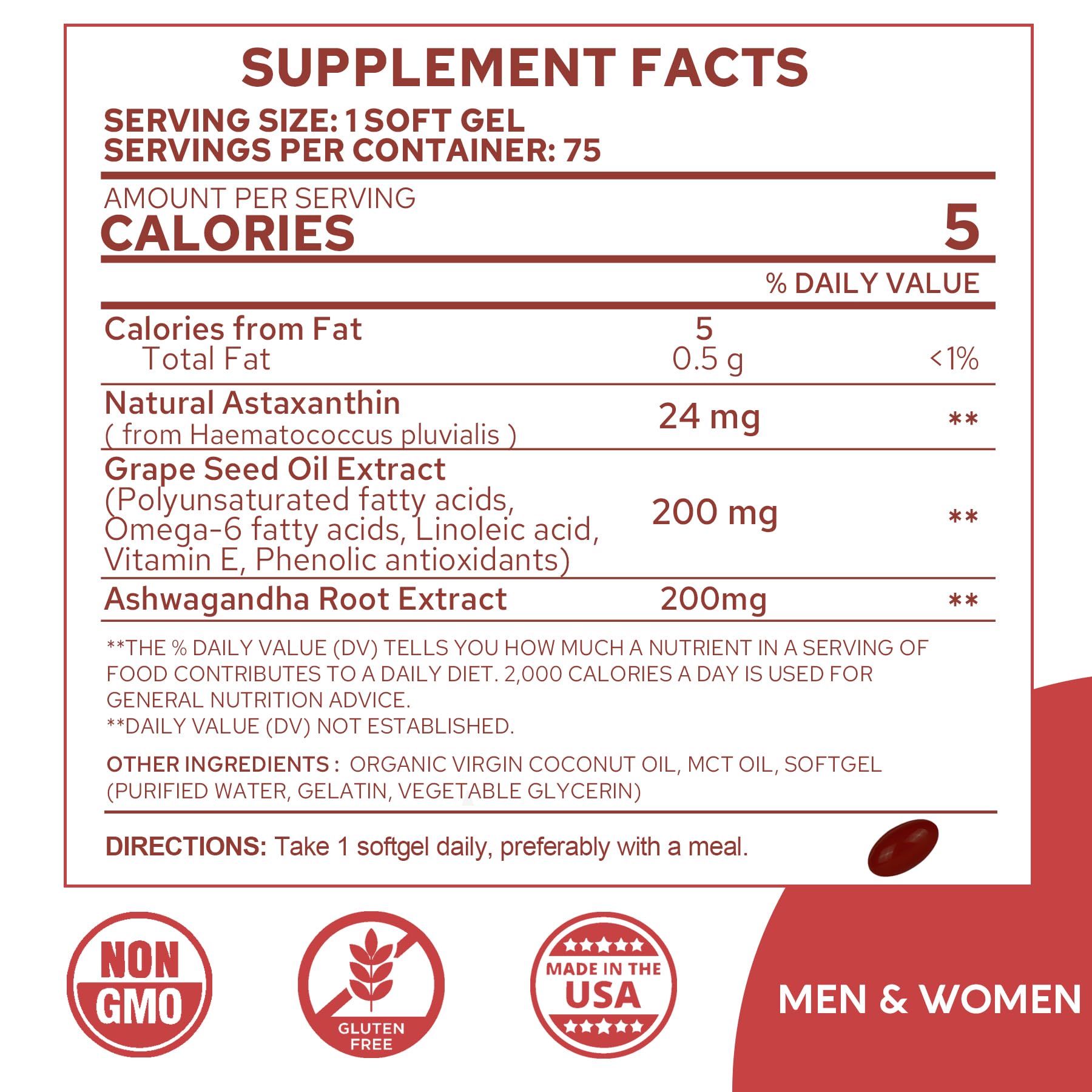 NEVISS Astaxanthin Softgels 24mg bottle with label