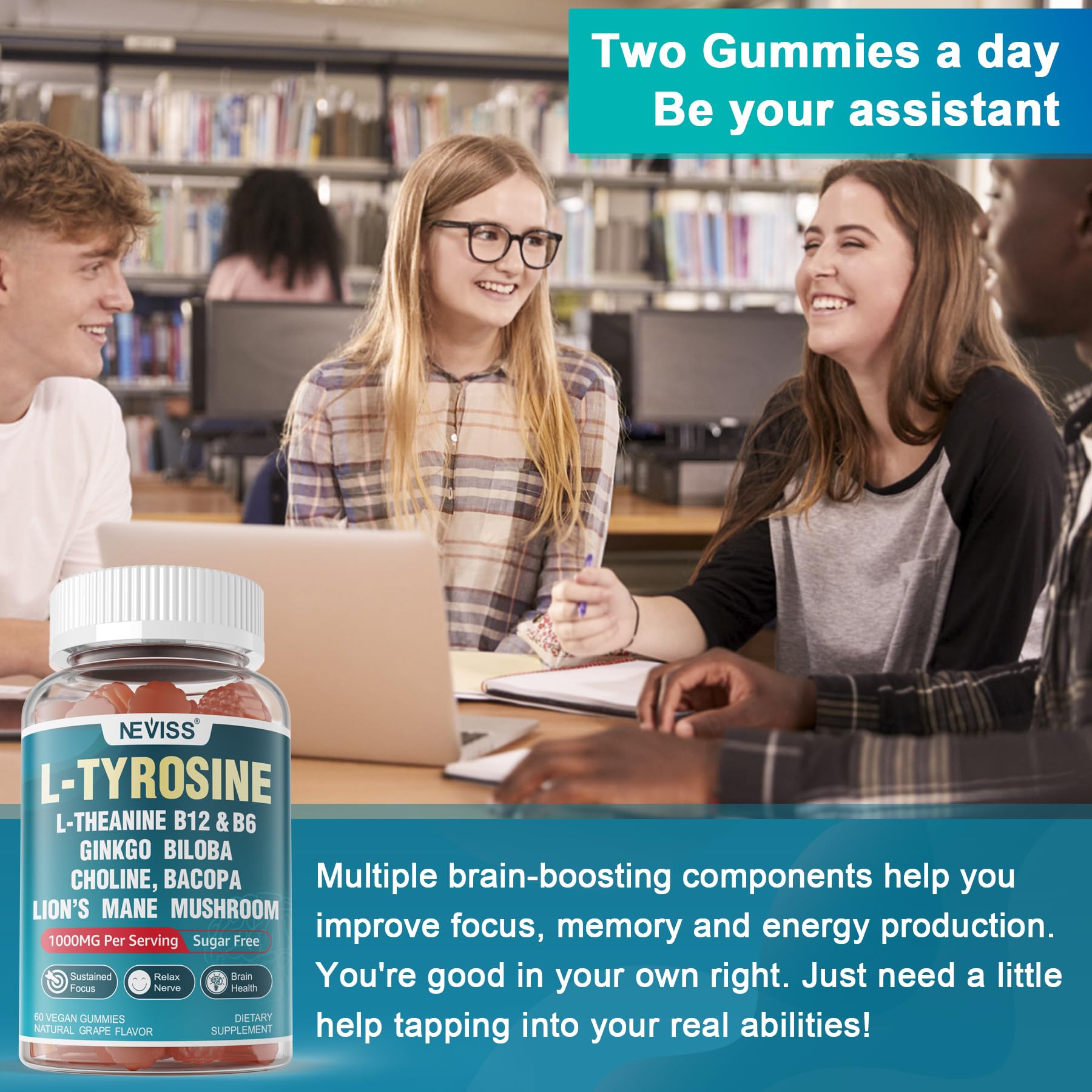 NEVISS Brain Focus Gummies with fresh herbs