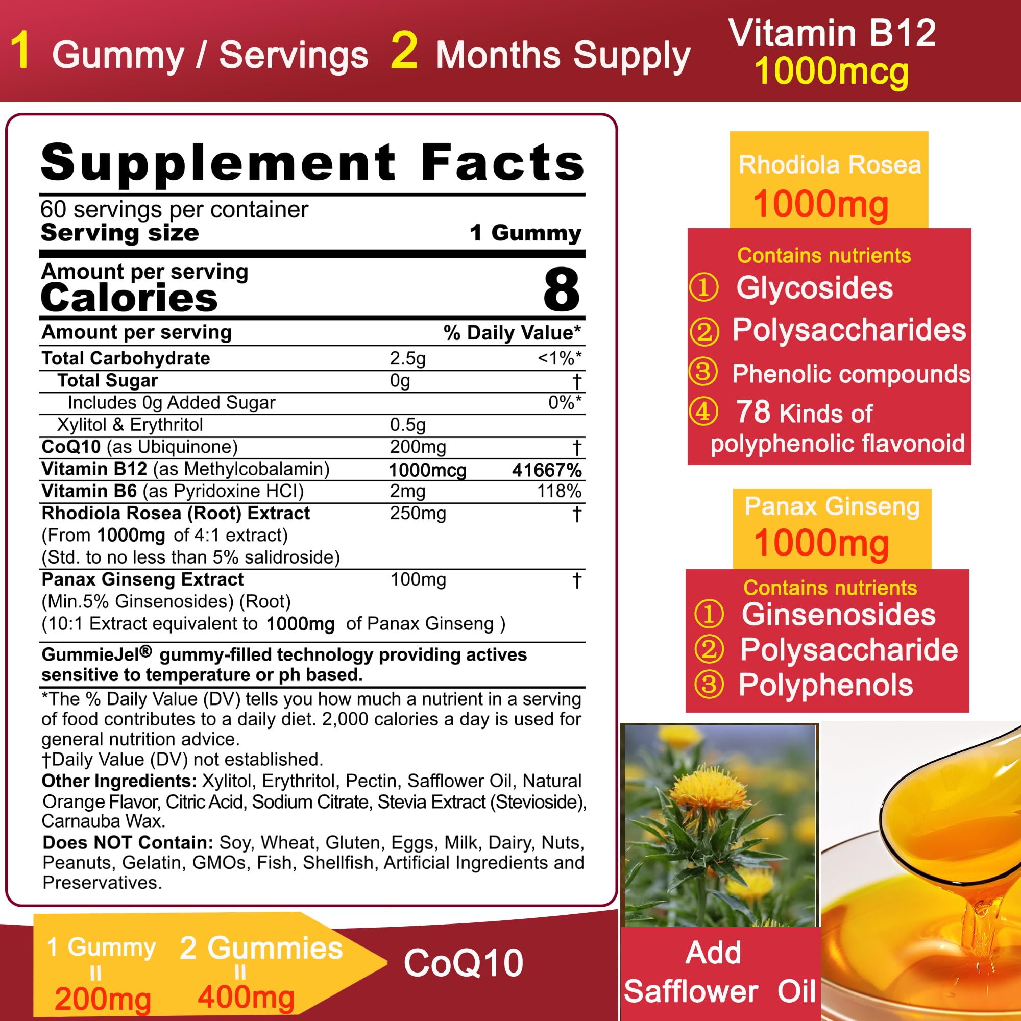 NEVISS CoQ10 Gummies 200mg orange gummy close-up