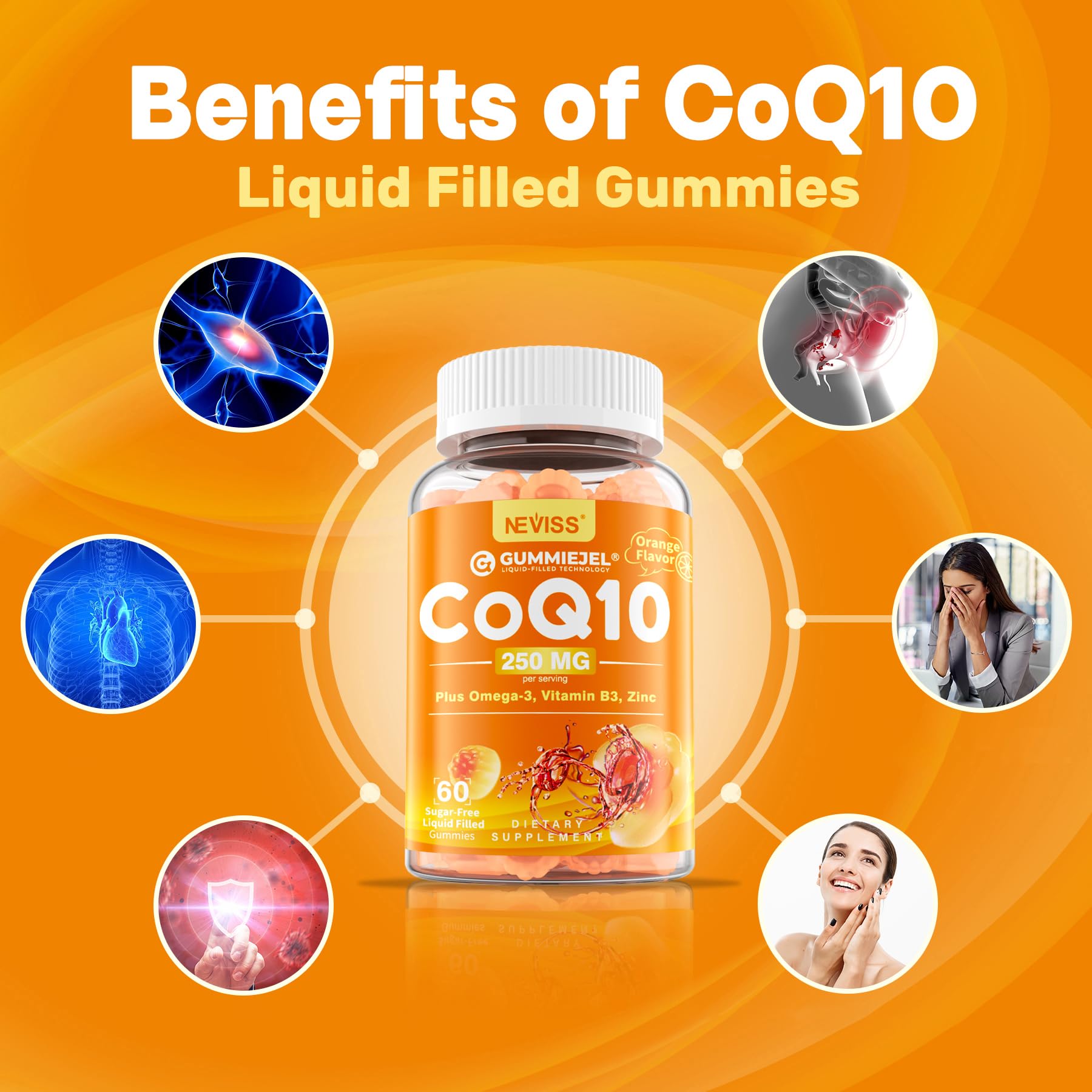 NEVISS CoQ10 Gummies 250mg back view of bottle