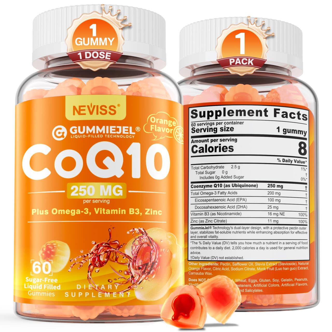 NEVISS CoQ10 Gummies 250mg front view of bottle