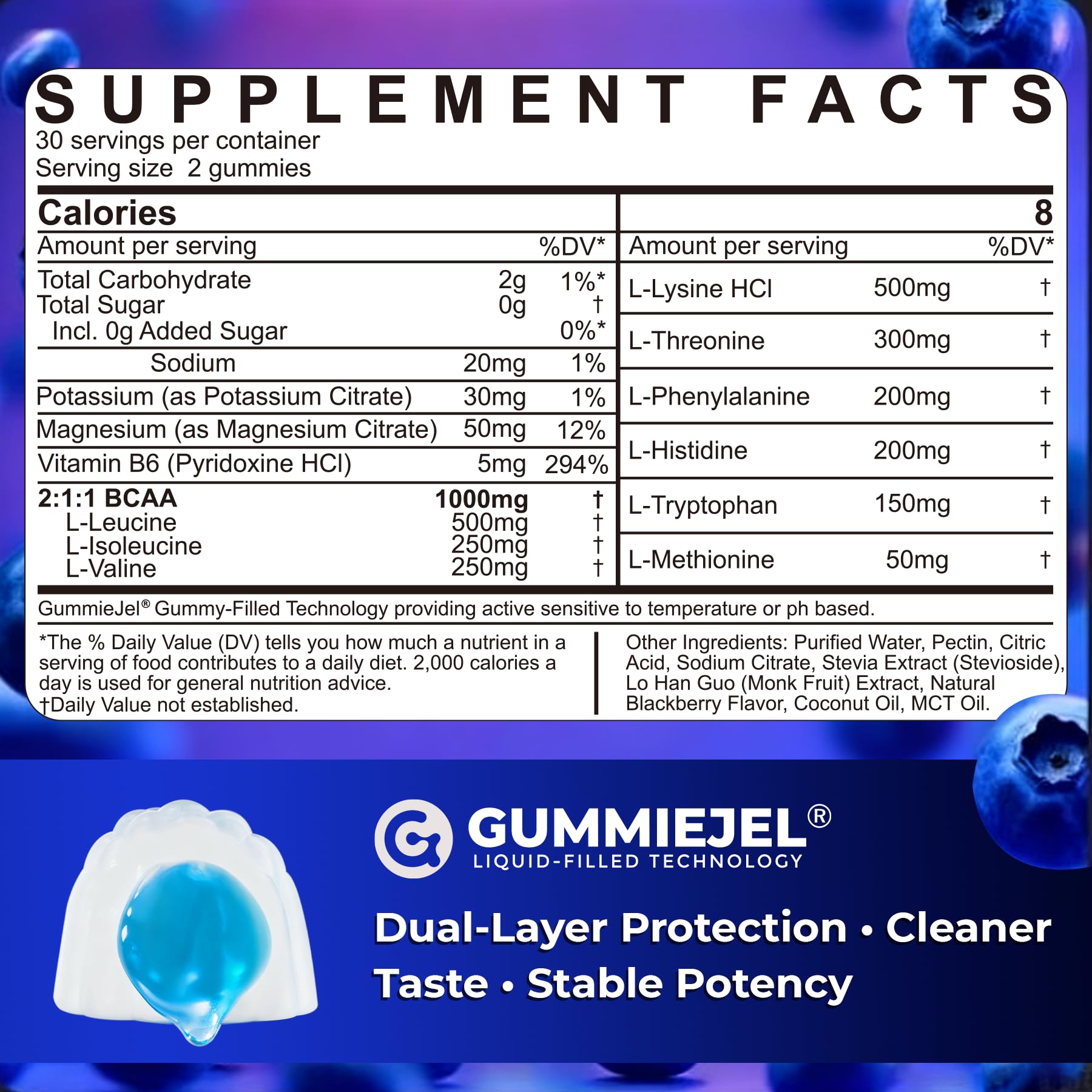 NEVISS EAA Gummies 445g side view showing gummies