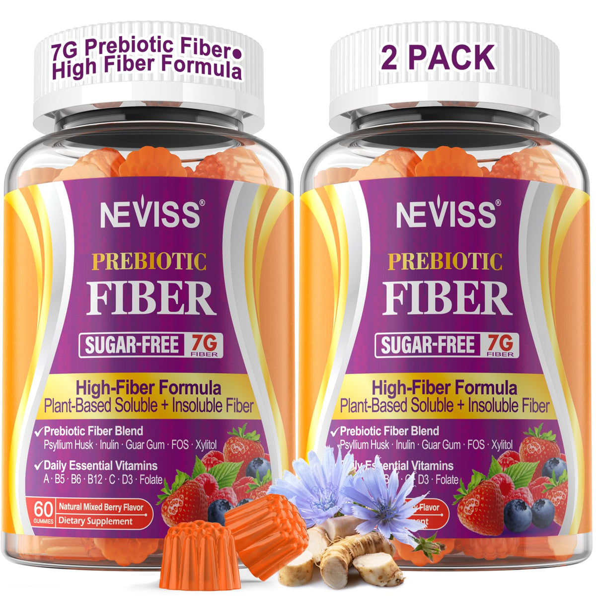 NEVISS Fiber Gummies front view with packaging