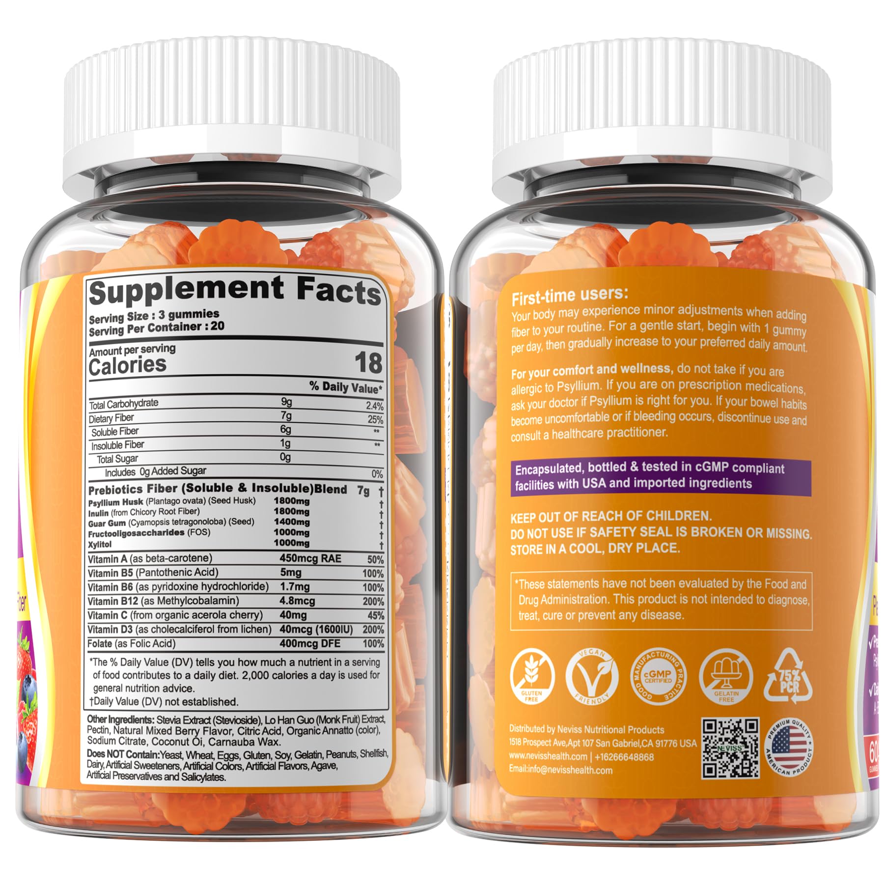 NEVISS Fiber Gummies on a kitchen counter
