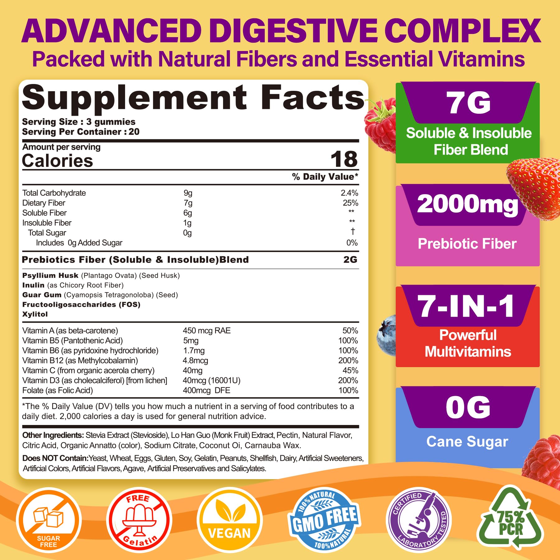 NEVISS Fiber Gummies side view showing nutritional information