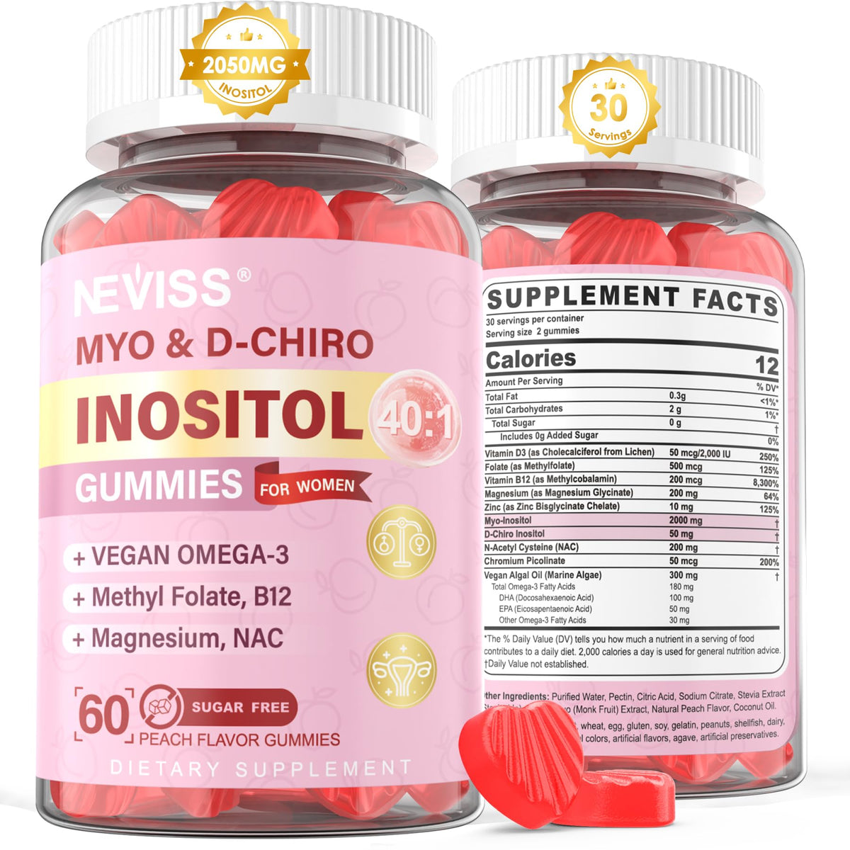 NEVISS Inositol Gummies 40:1 Ratio 2000mg front view