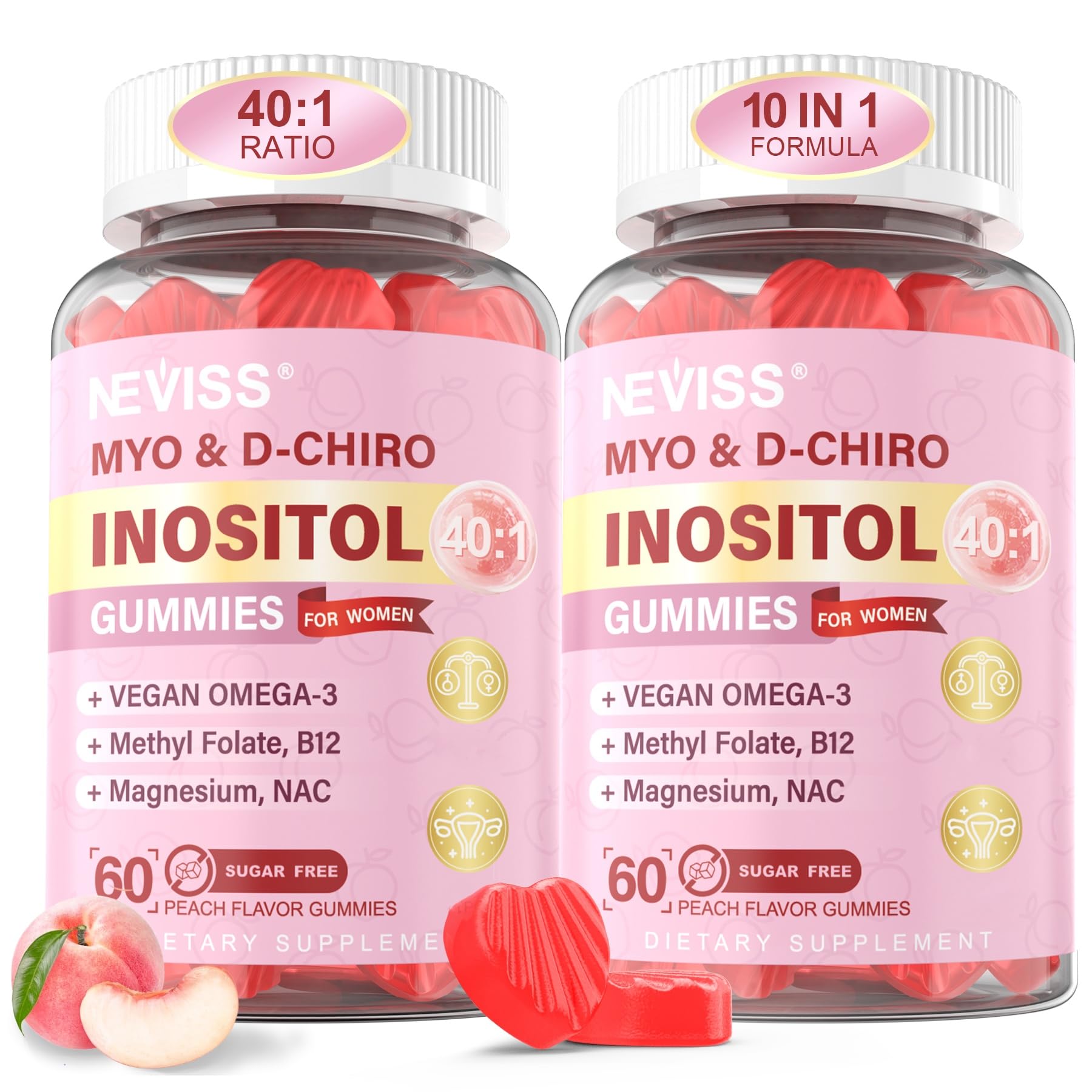 NEVISS Inositol Gummies bottle front view with 60 servings