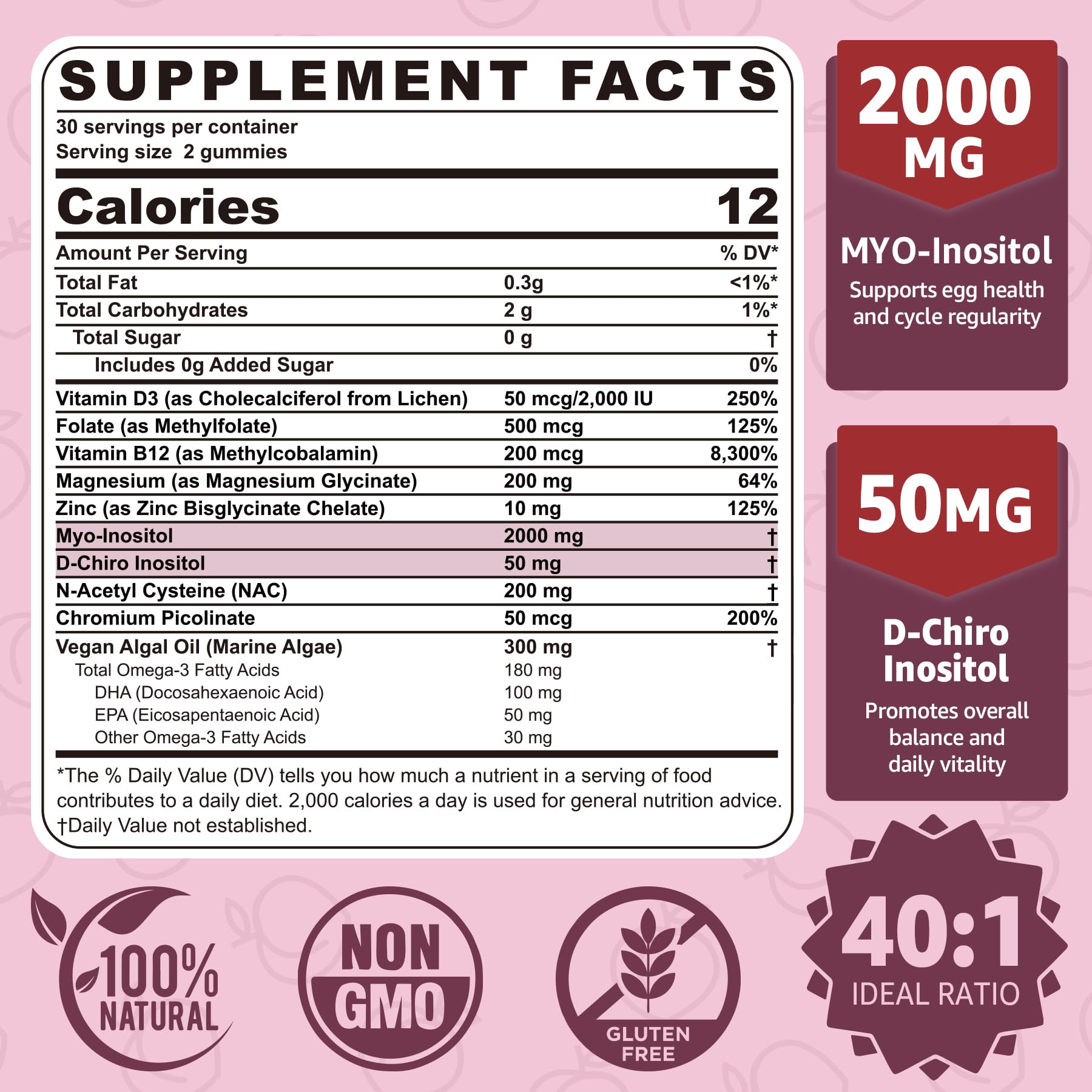 NEVISS Inositol Gummies packaging with peach flavour