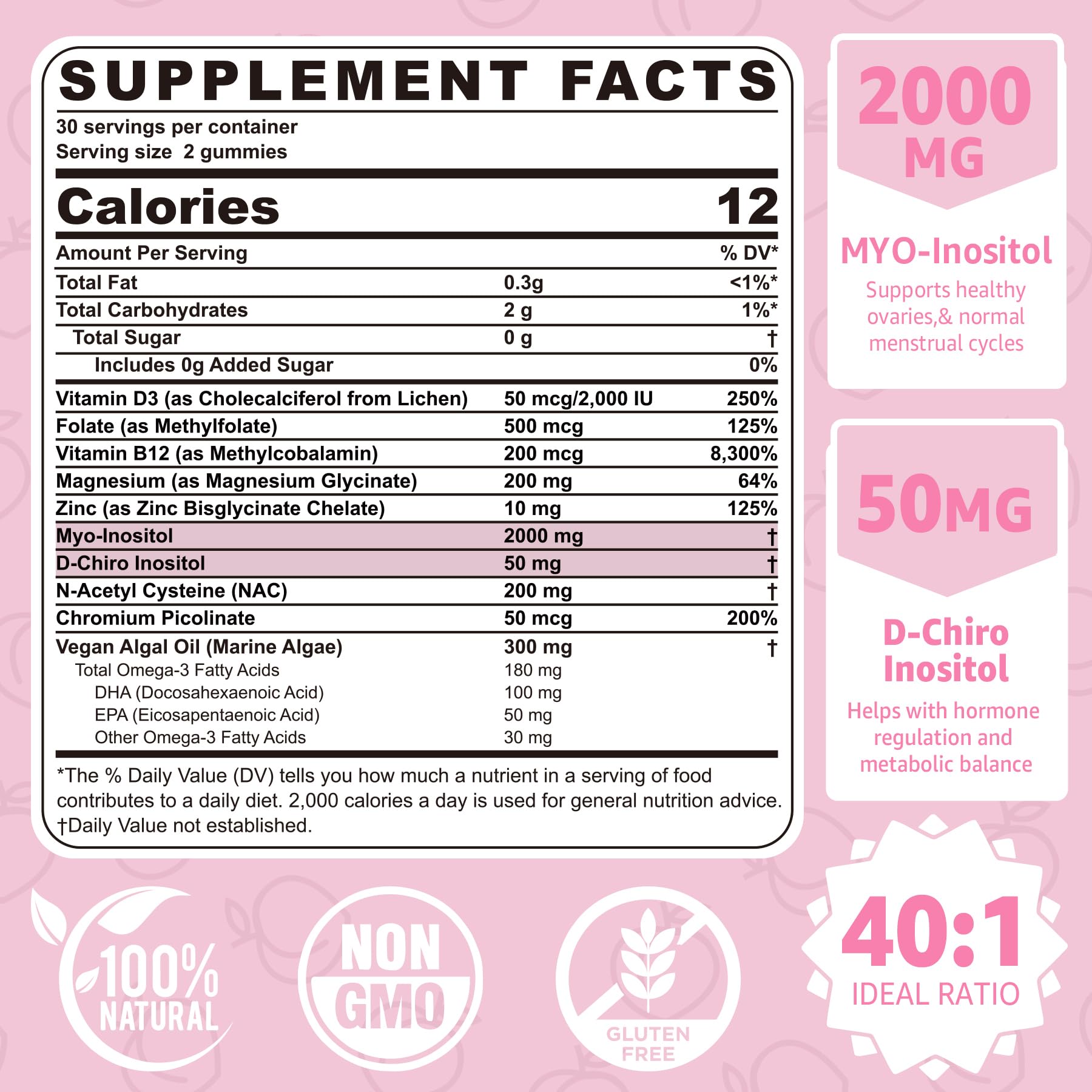 NEVISS Inositol Gummies peach-flavoured gummies close-up