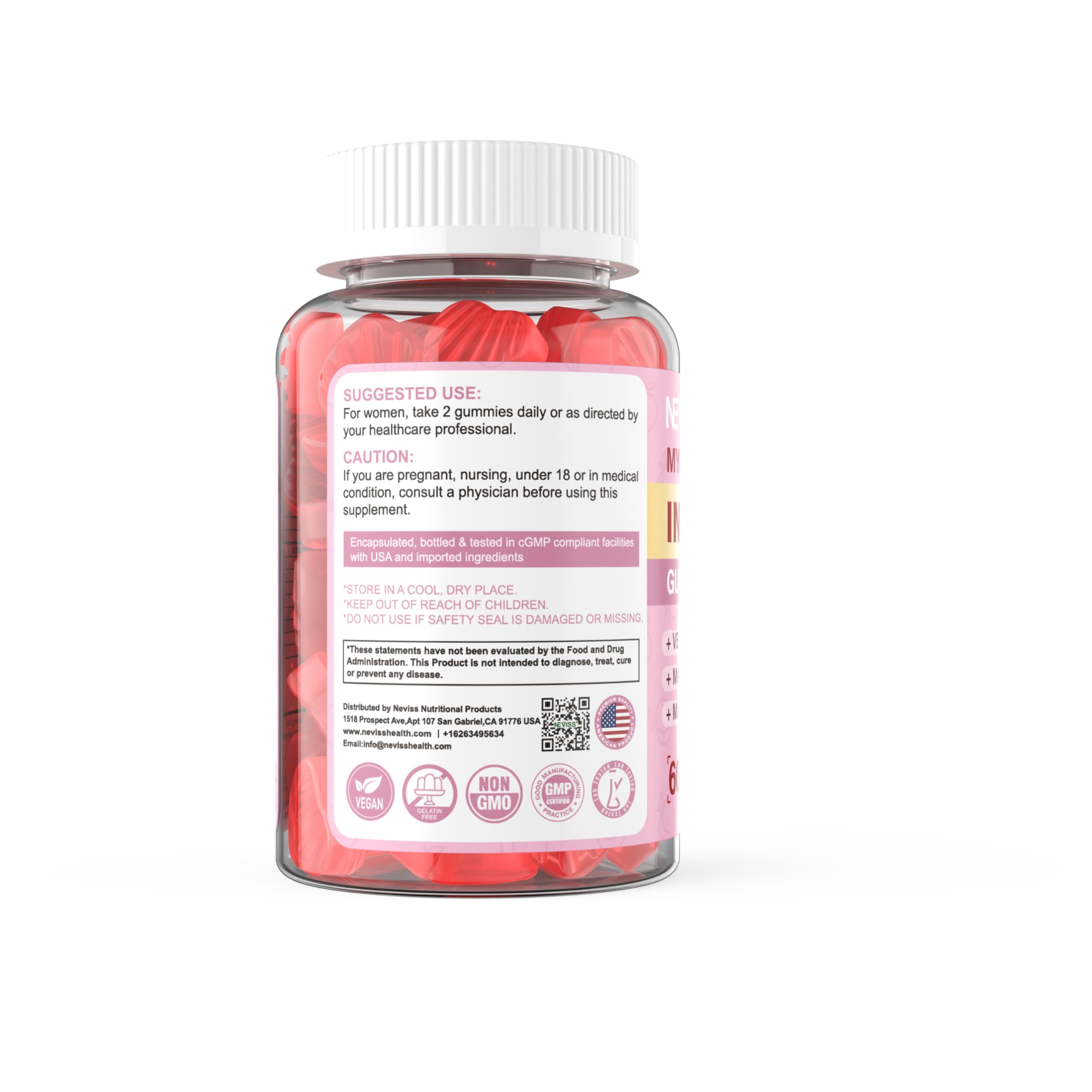 NEVISS Inositol Gummies with a measuring spoon
