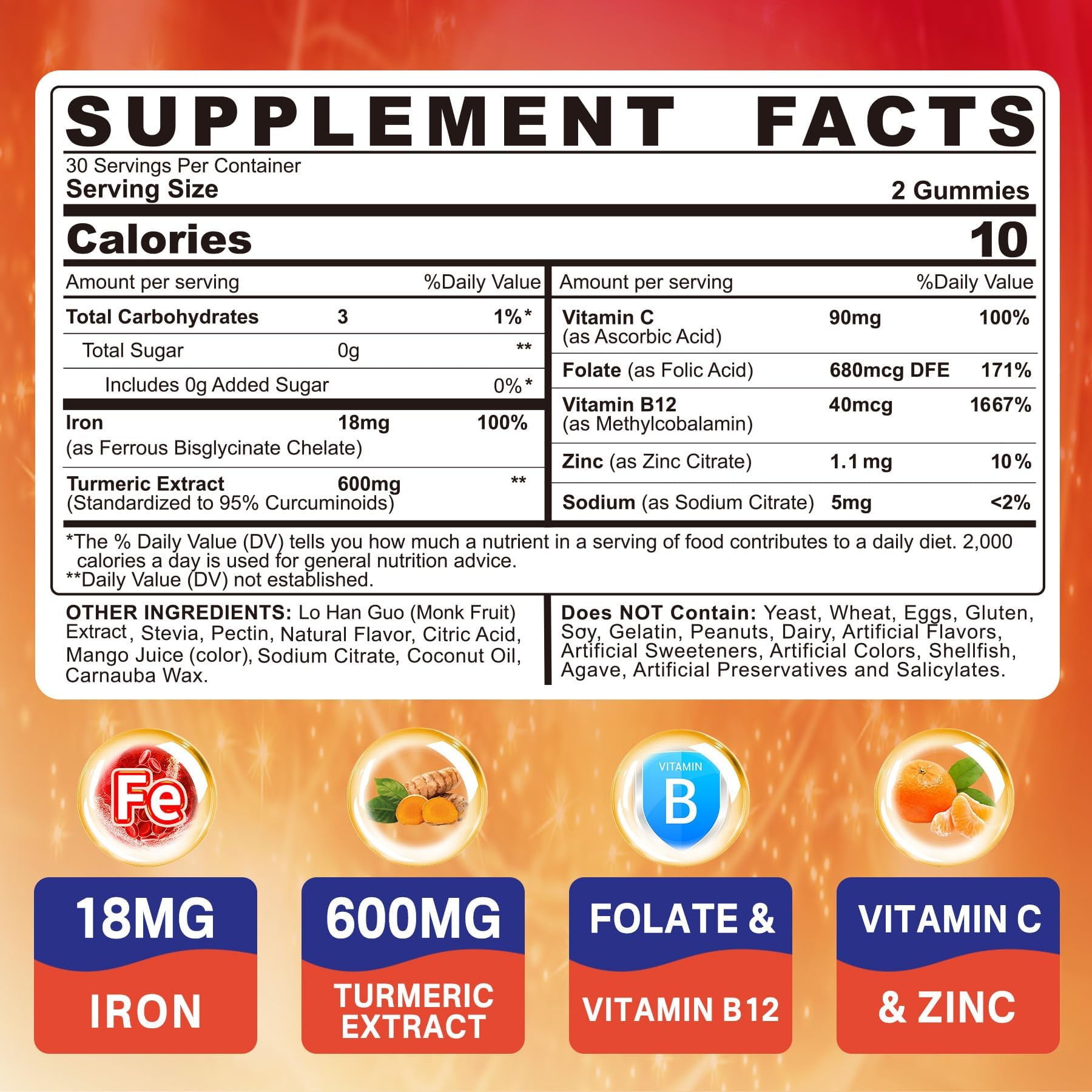 NEVISS Iron Gummies mango flavour close-up