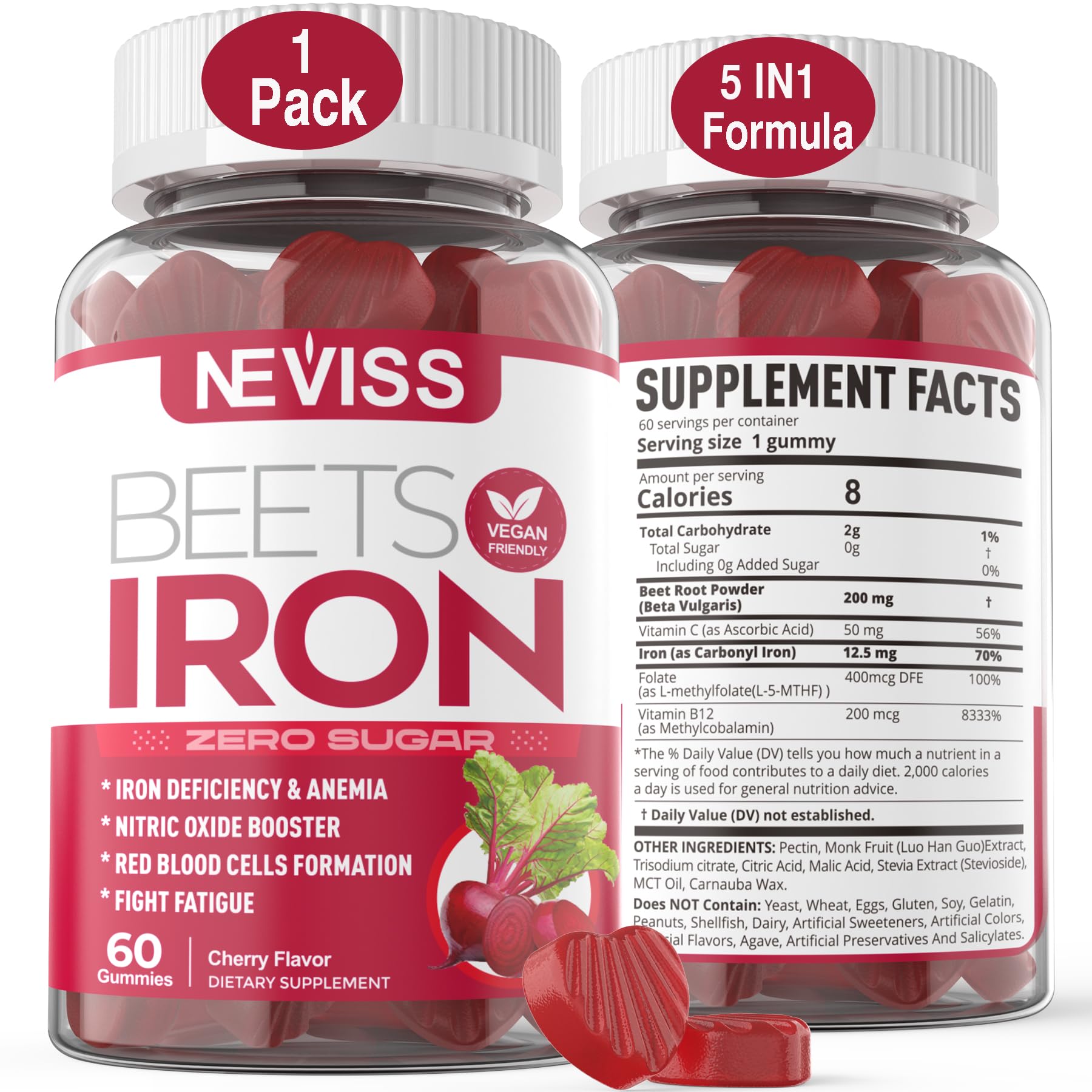 NEVISS Iron Gummies packaging front view with cherry flavour