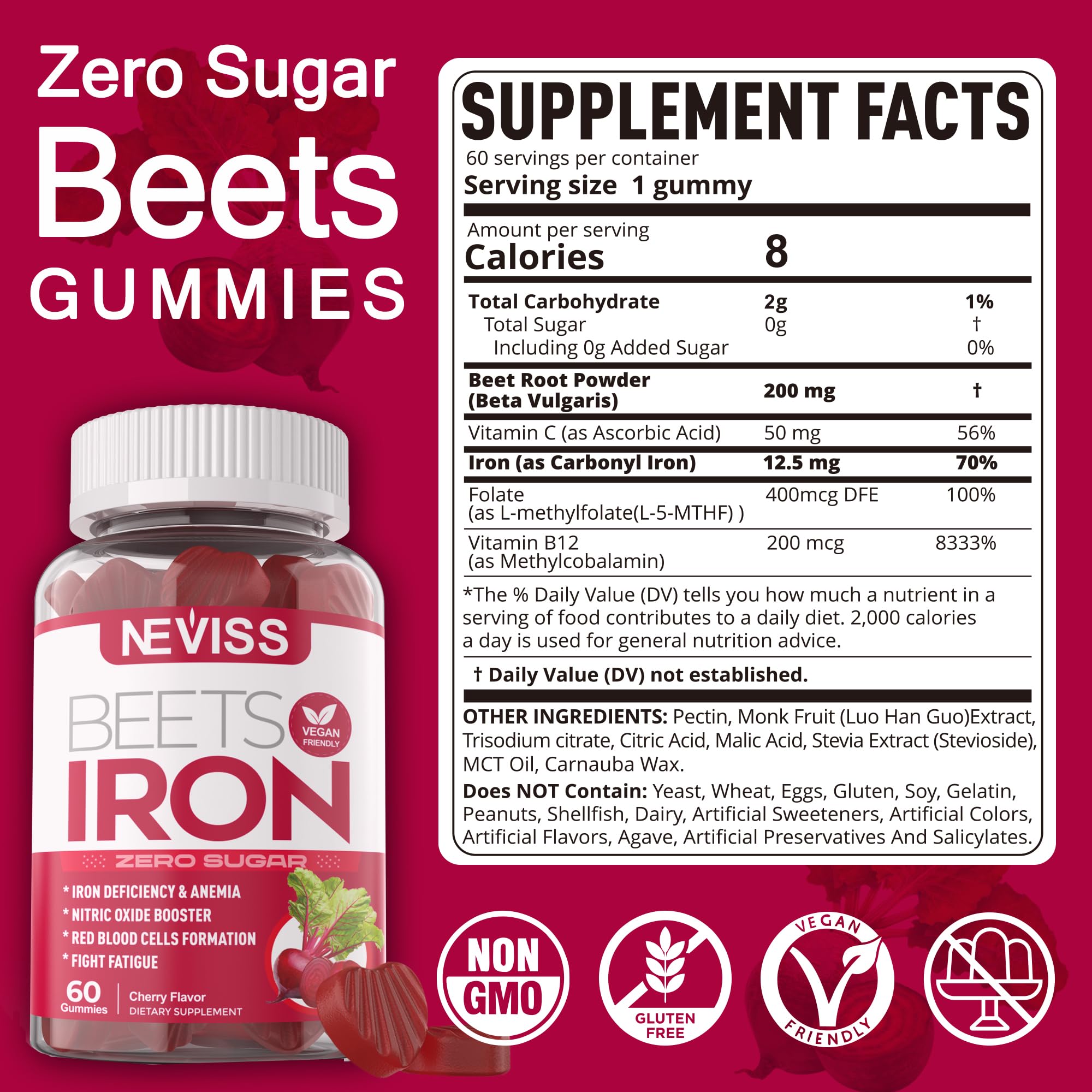 NEVISS Iron Gummies packaging side view