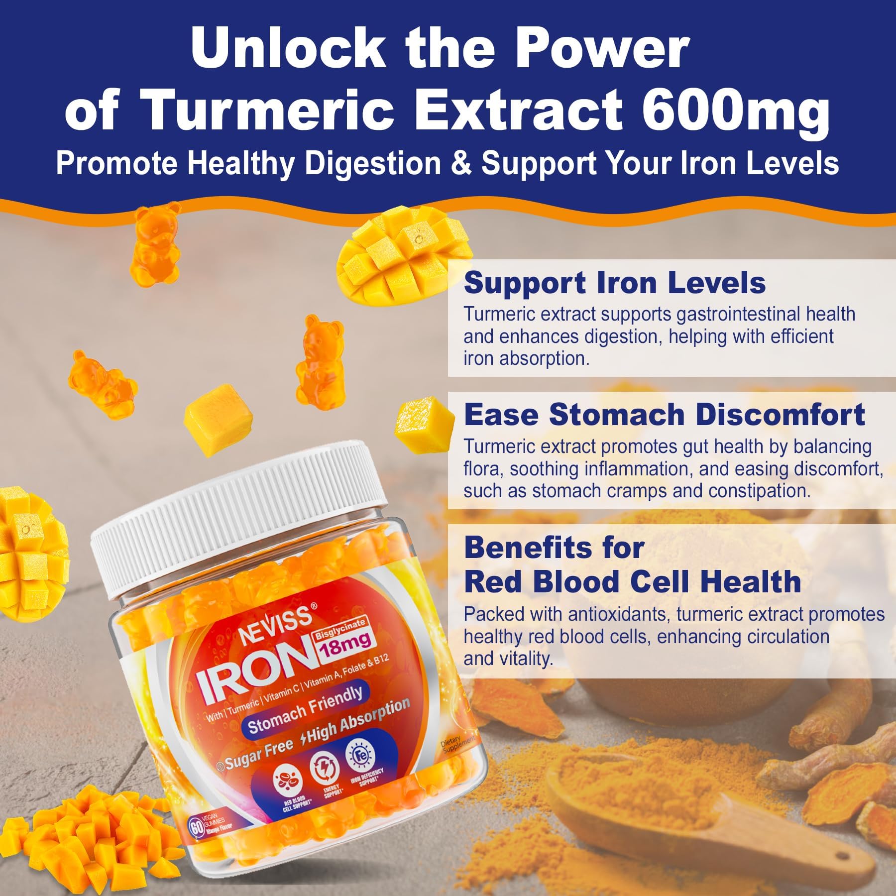 NEVISS Iron Gummies showing serving size