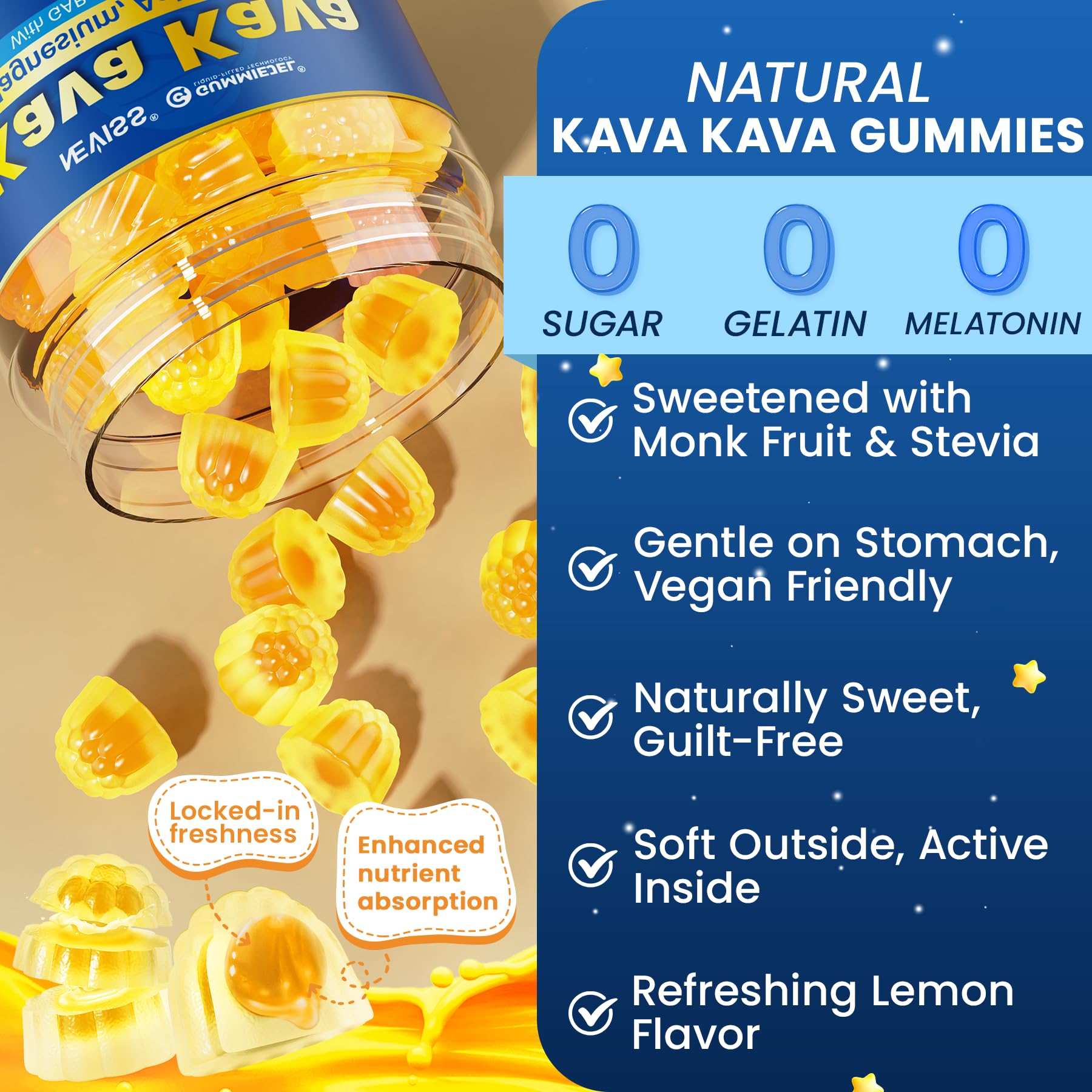 NEVISS Kava Kava Gummies on a wooden table
