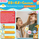 NEVISS Kids D3 K2 Gummies in a bowl with a few gummies scattered