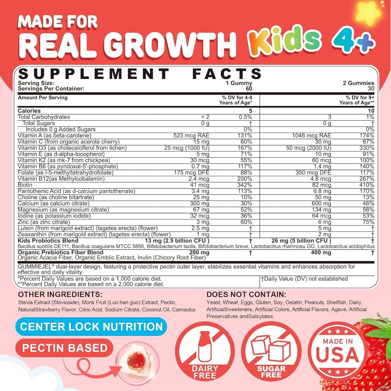 NEVISS Kids Methylated Multivitamin Gummies side view with nutritional information