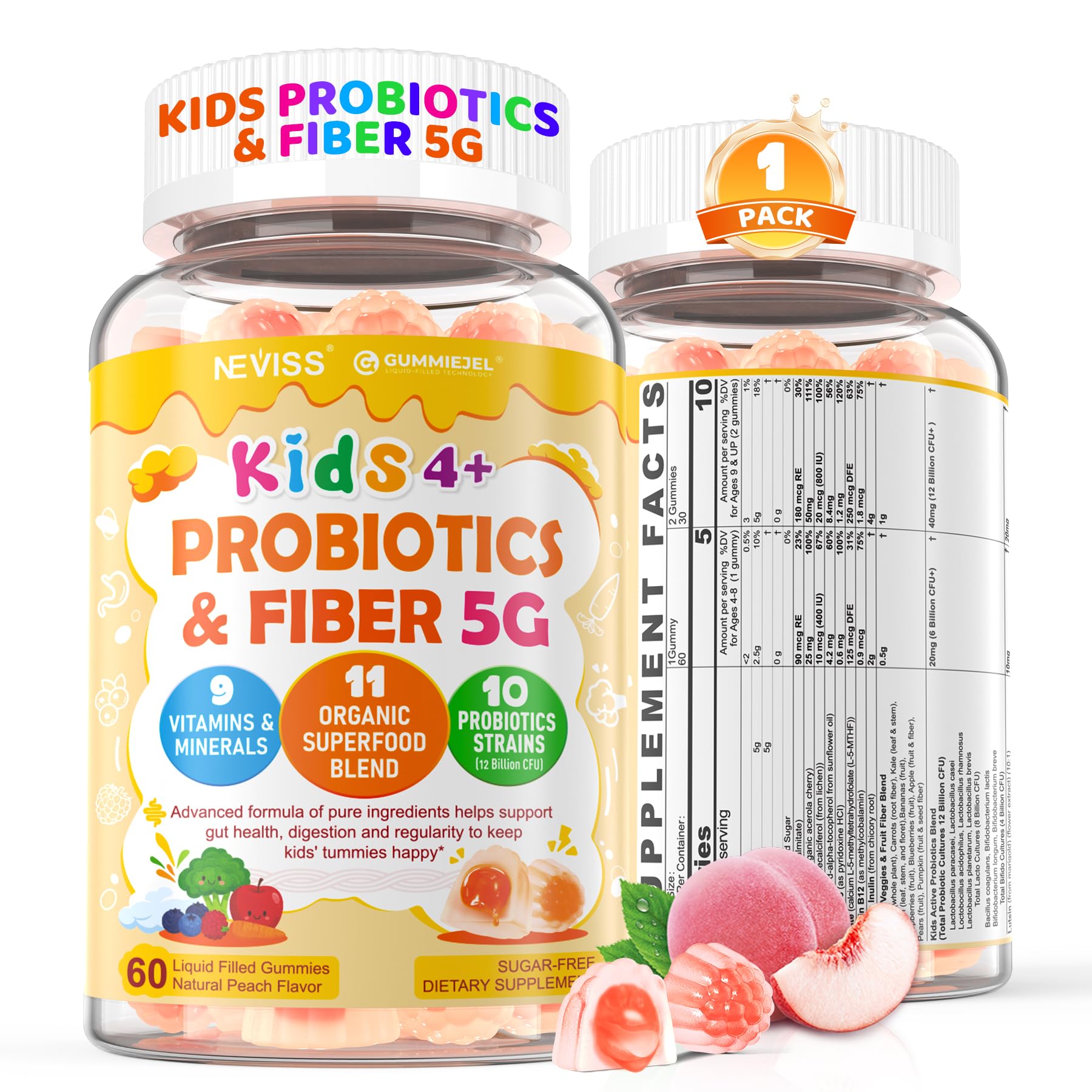 NEVISS Kids Probiotic Gummies front view packaging