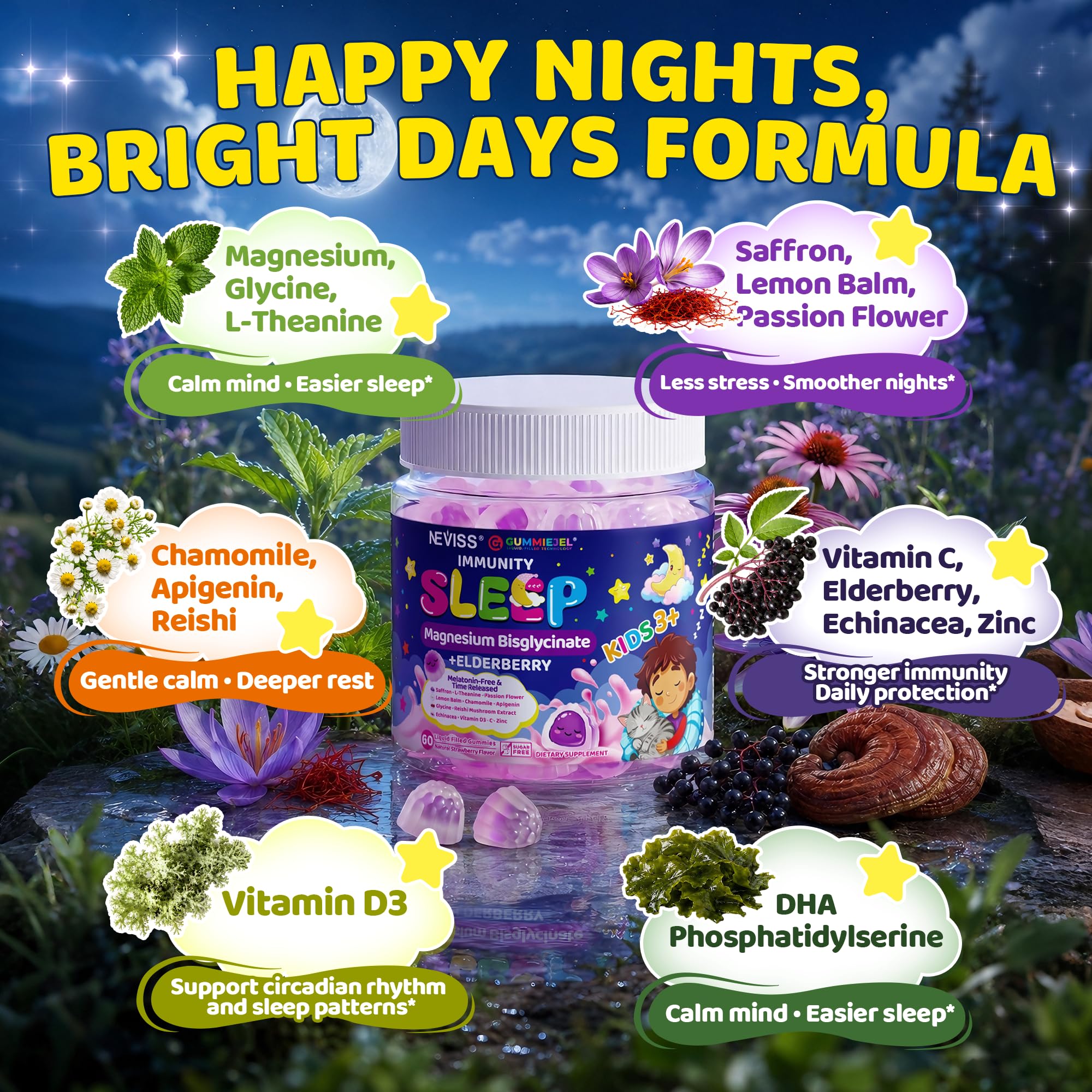 NEVISS Kids Sleep & daily wellness Gummies in a child's hand