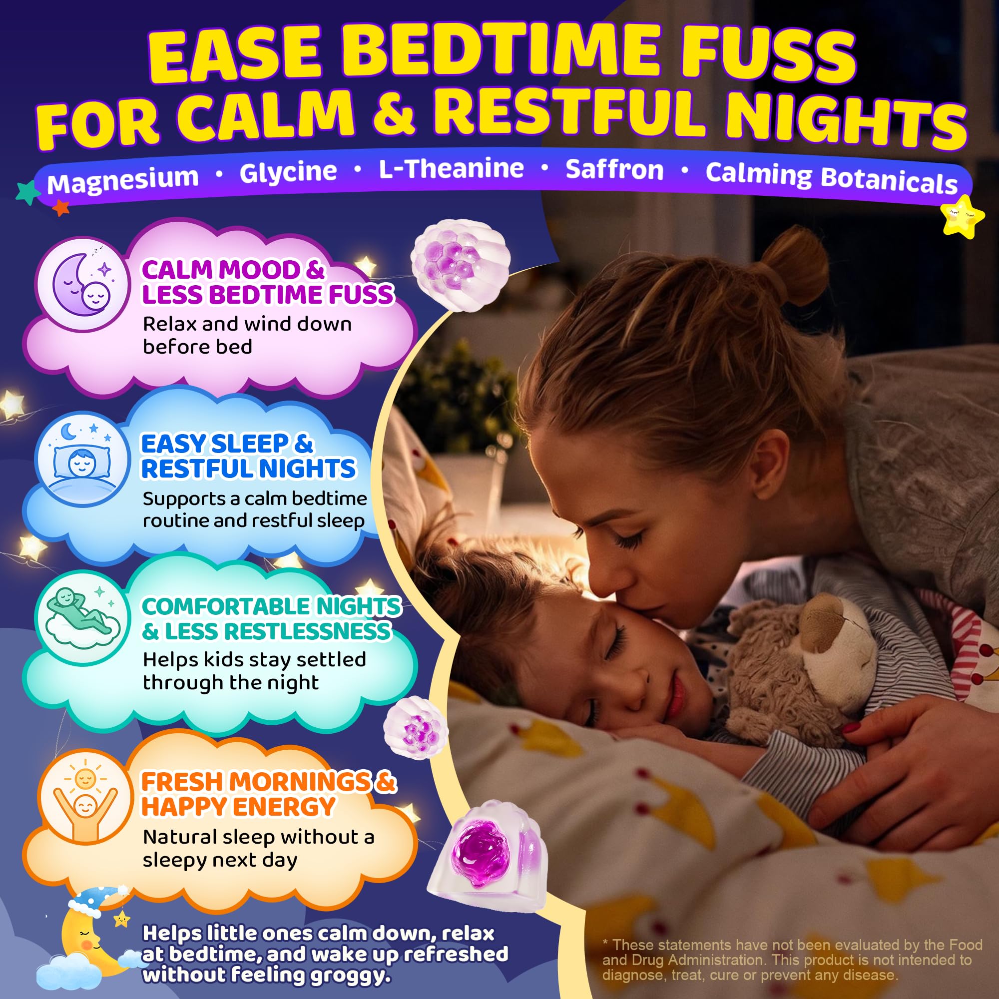 NEVISS Kids Sleep & daily wellness Gummies with dosage instructions